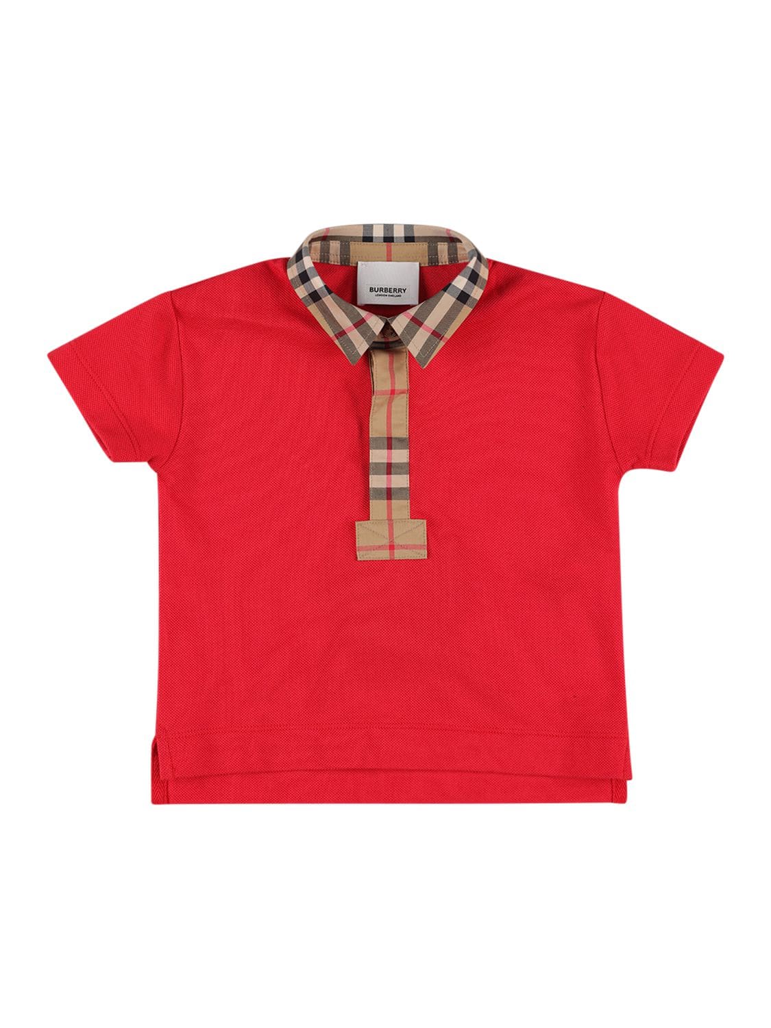 Burberry Kids' Piqué Cotton Polo Shirt W/ Check Inserts In Red