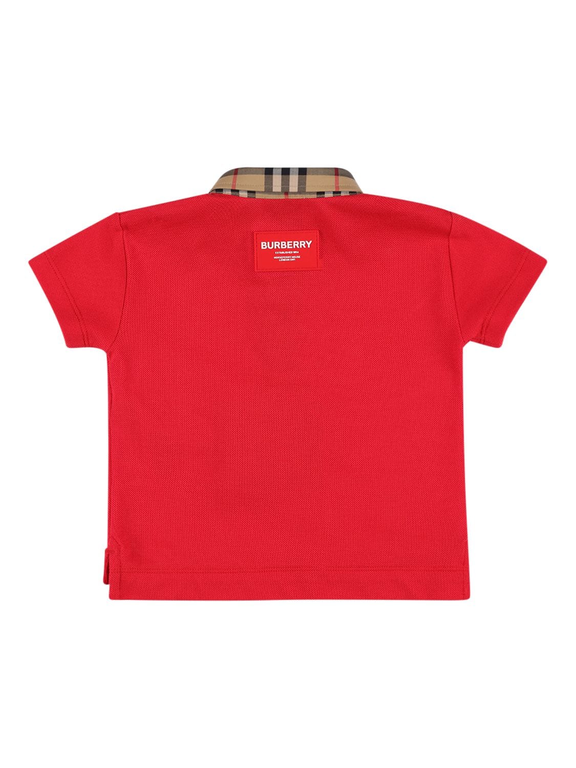 Shop Burberry Piqué Cotton Polo Shirt W/ Check Inserts In Red