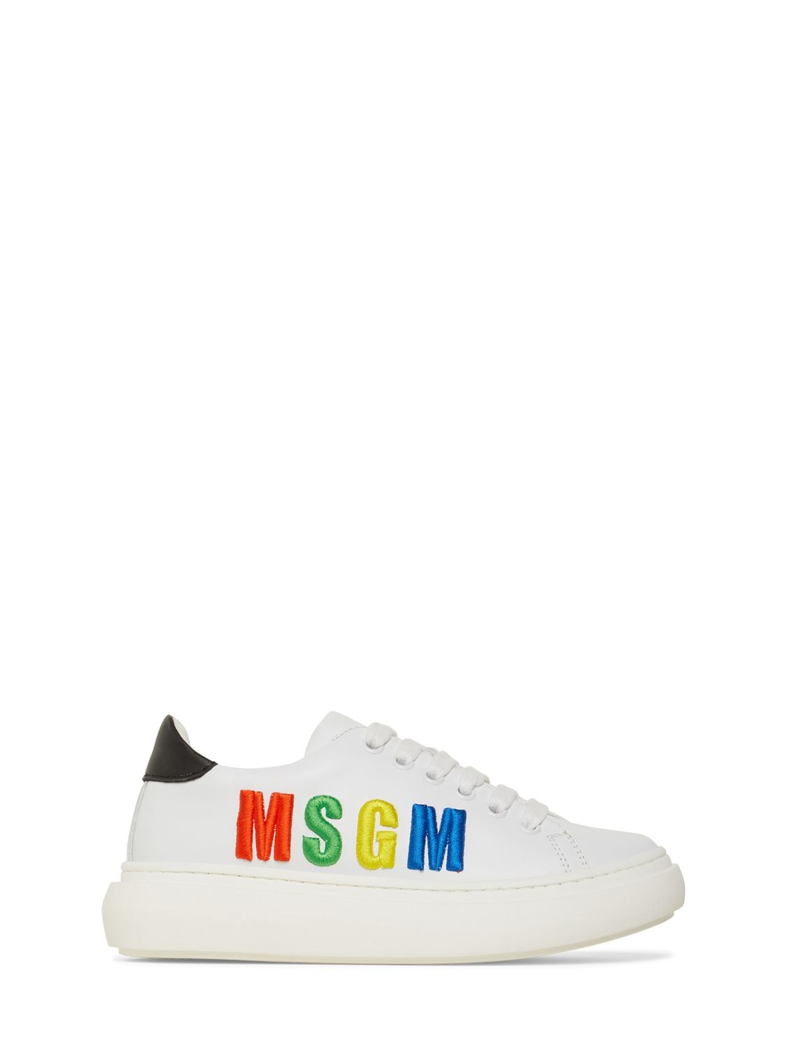 MSGM EMBROIDERED LOGO LEATHER SNEAKERS