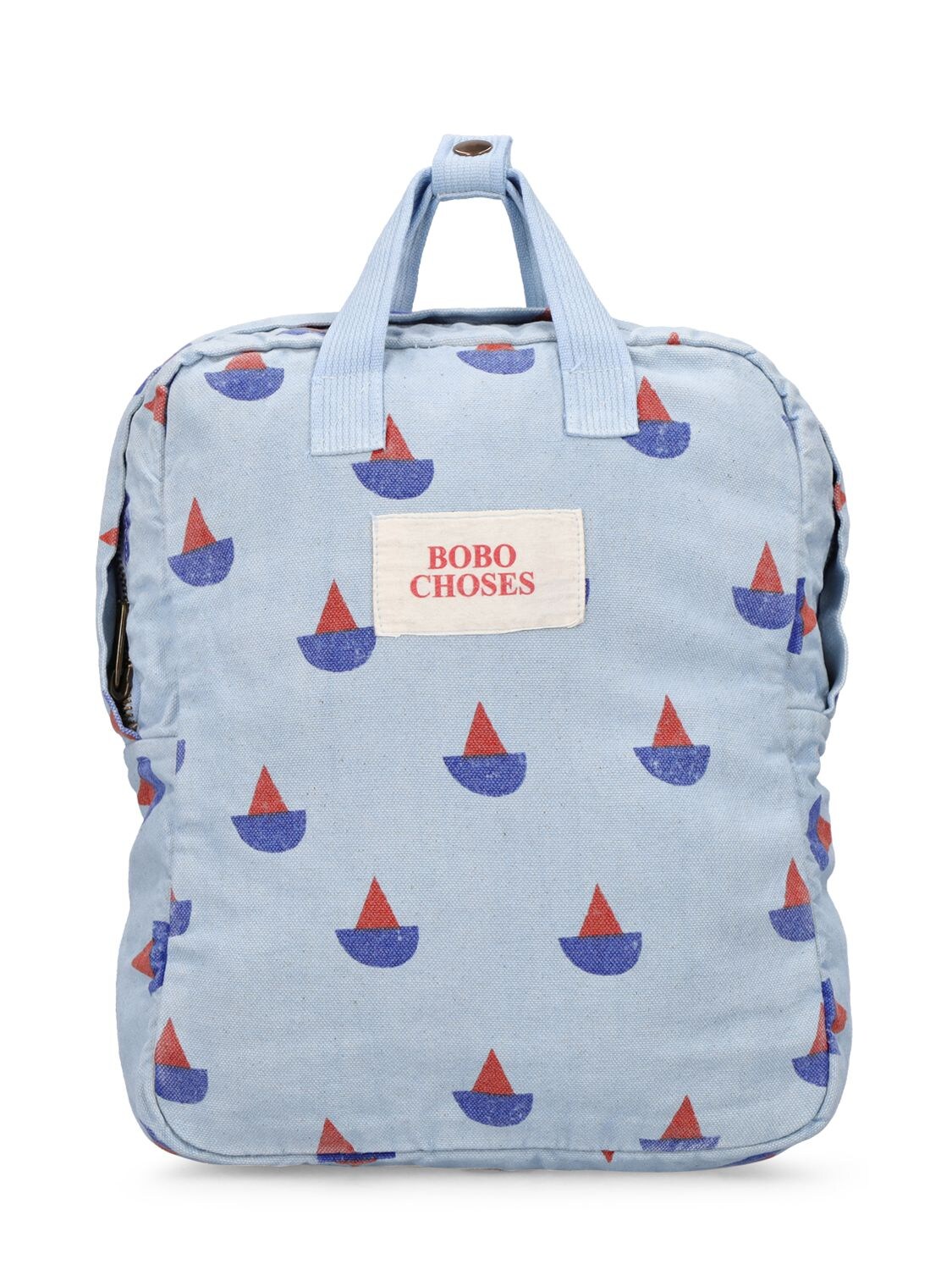 Bobo Choses Kids' Boat Print Cotton Canvas Backpack W/logo In Light Blue