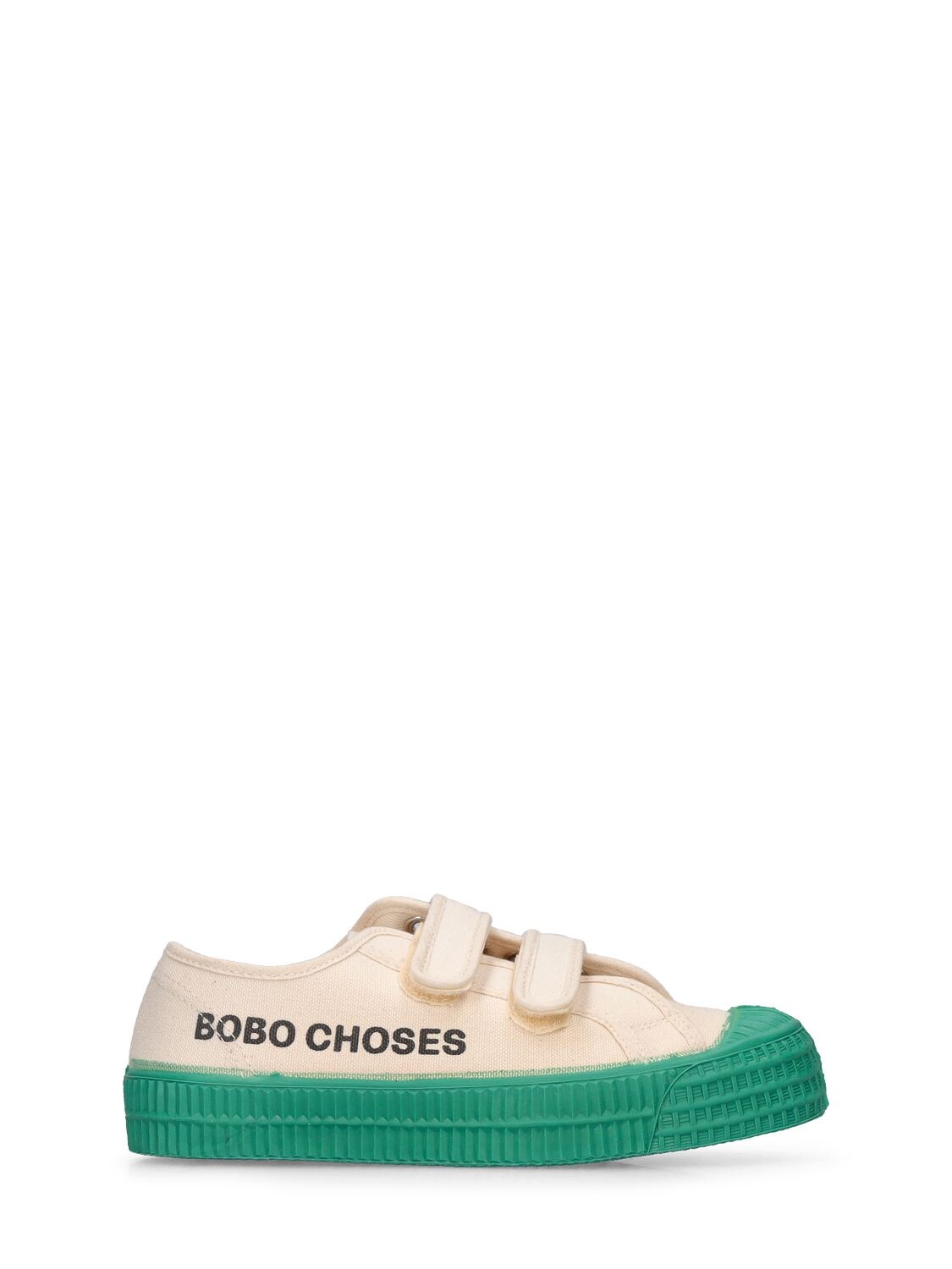 Bobo Choses Kids' Logo Print Organic Cotton Strap Sneakers In Off White