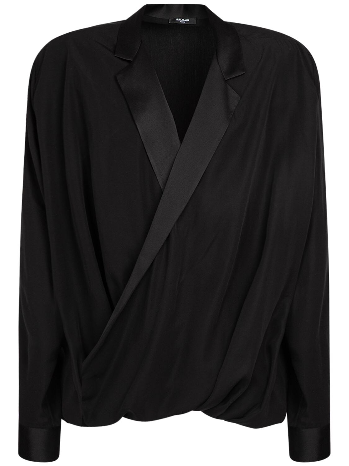 Balmain Draped Fluid Jacket W/ Satin Lapels In Black | ModeSens