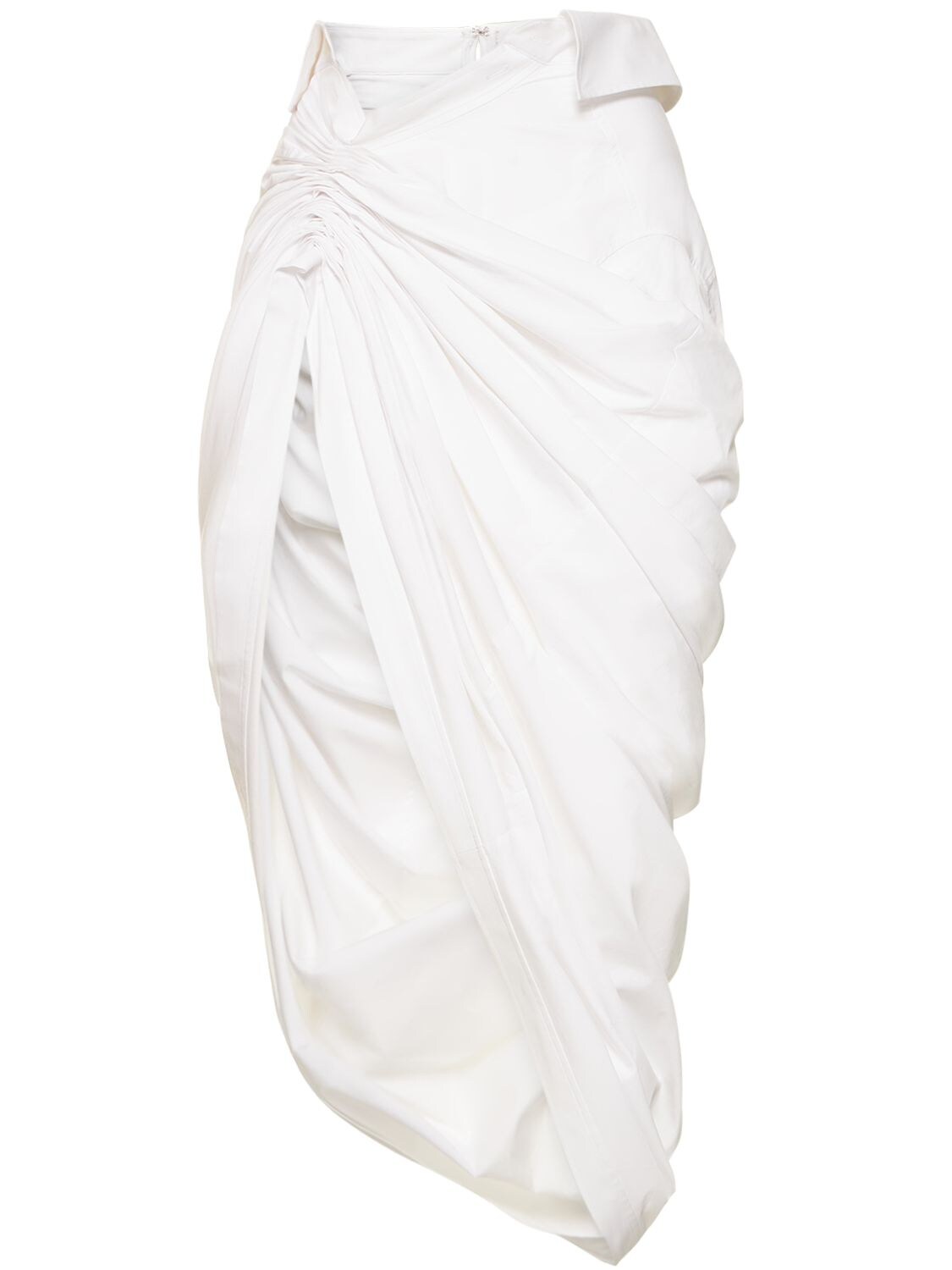 Draped Stretch Cotton Midi Skirt – WOMEN > CLOTHING > SKIRTS