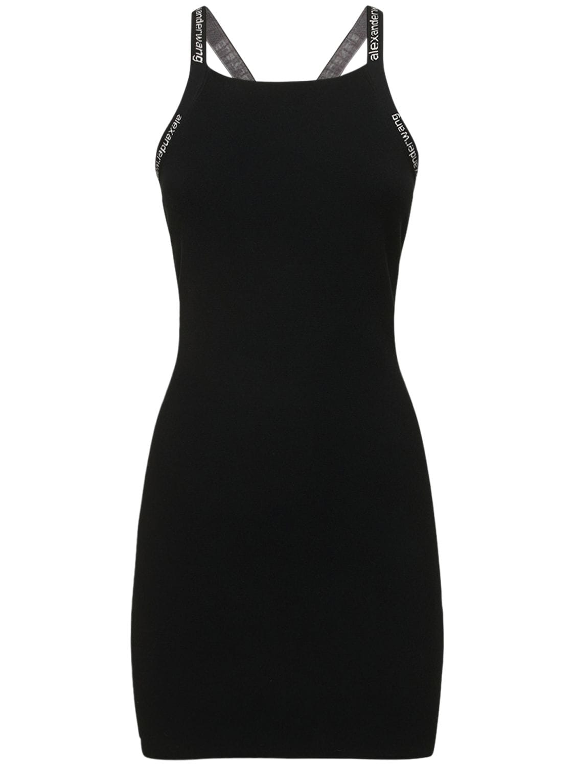 Shop Alexander Wang Stretch Viscose Mini Dress W/logo Detail In Black