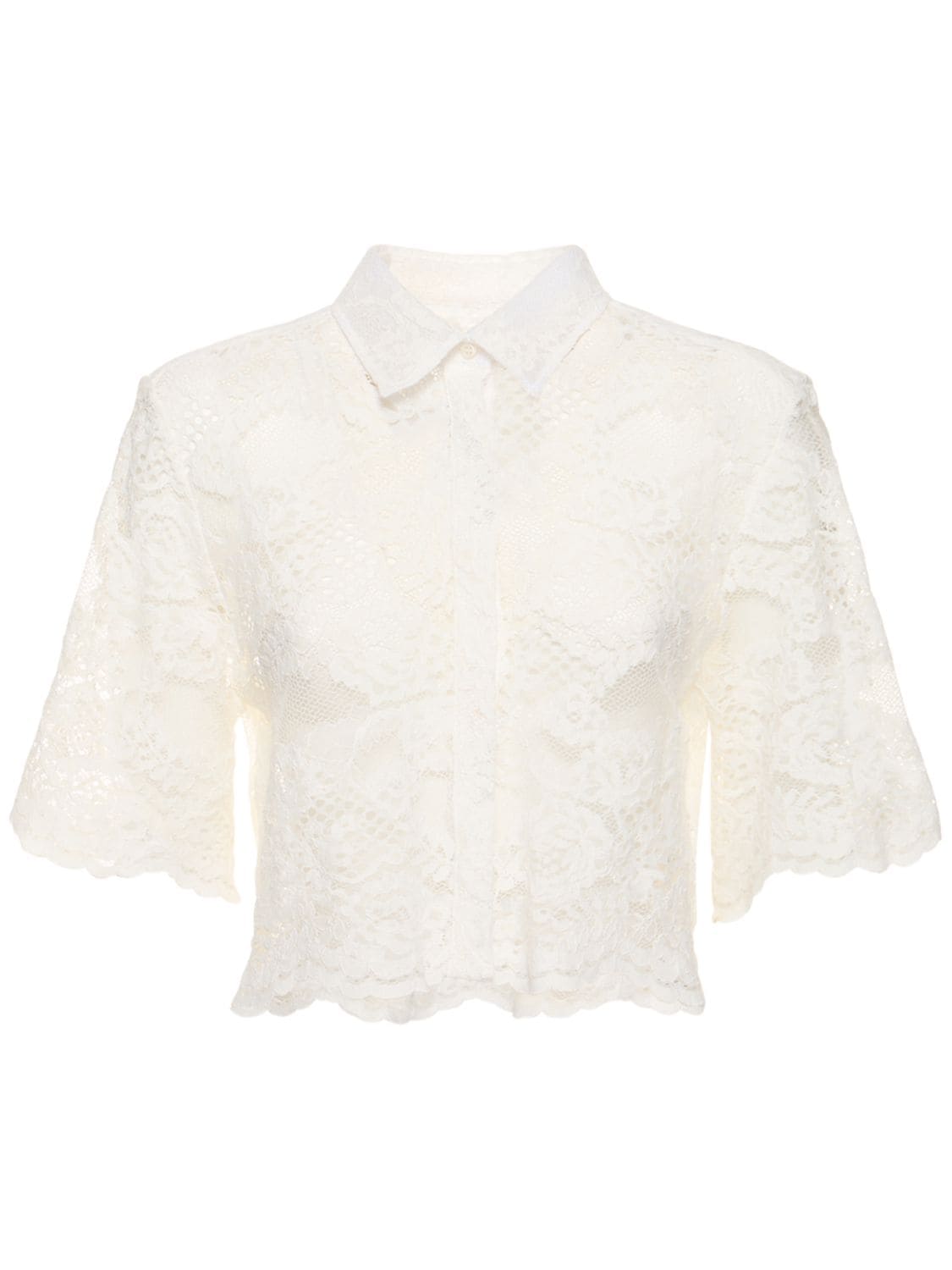 Msgm Cropped Lace Shirt In White