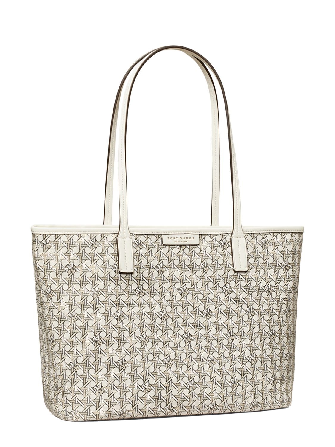 Shop Tory Burch Small Coated Cotton Zip Tote Bag In New Ivory