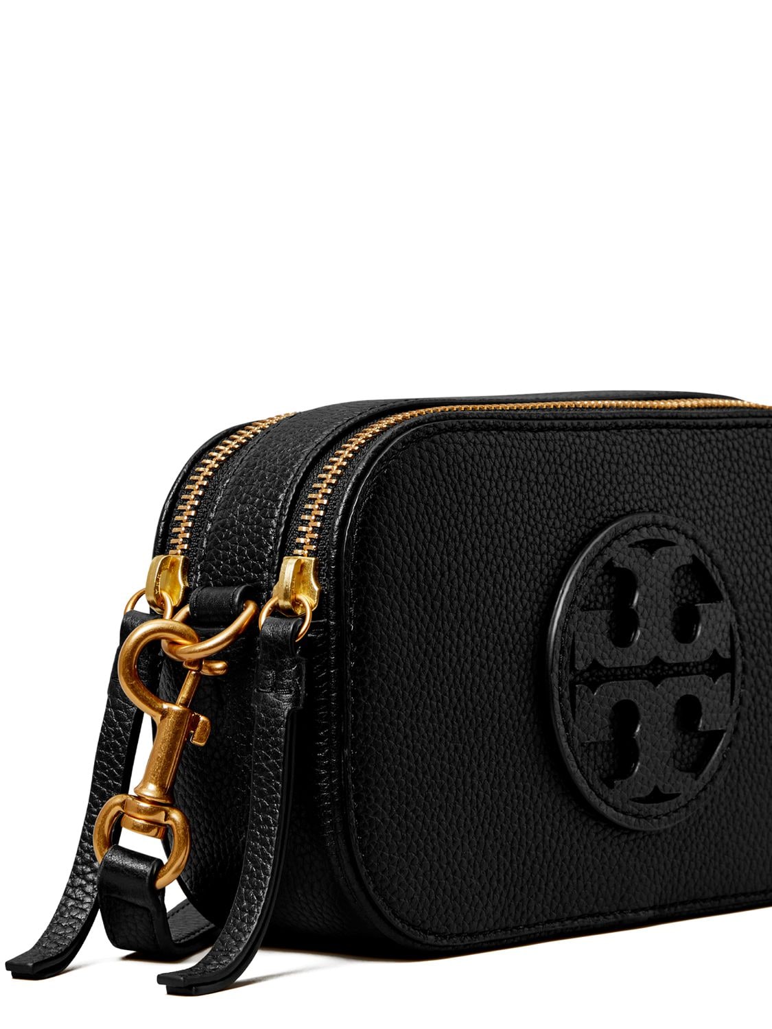 Shop Tory Burch Mini Perry Bombe Leather Camera Bag In Black