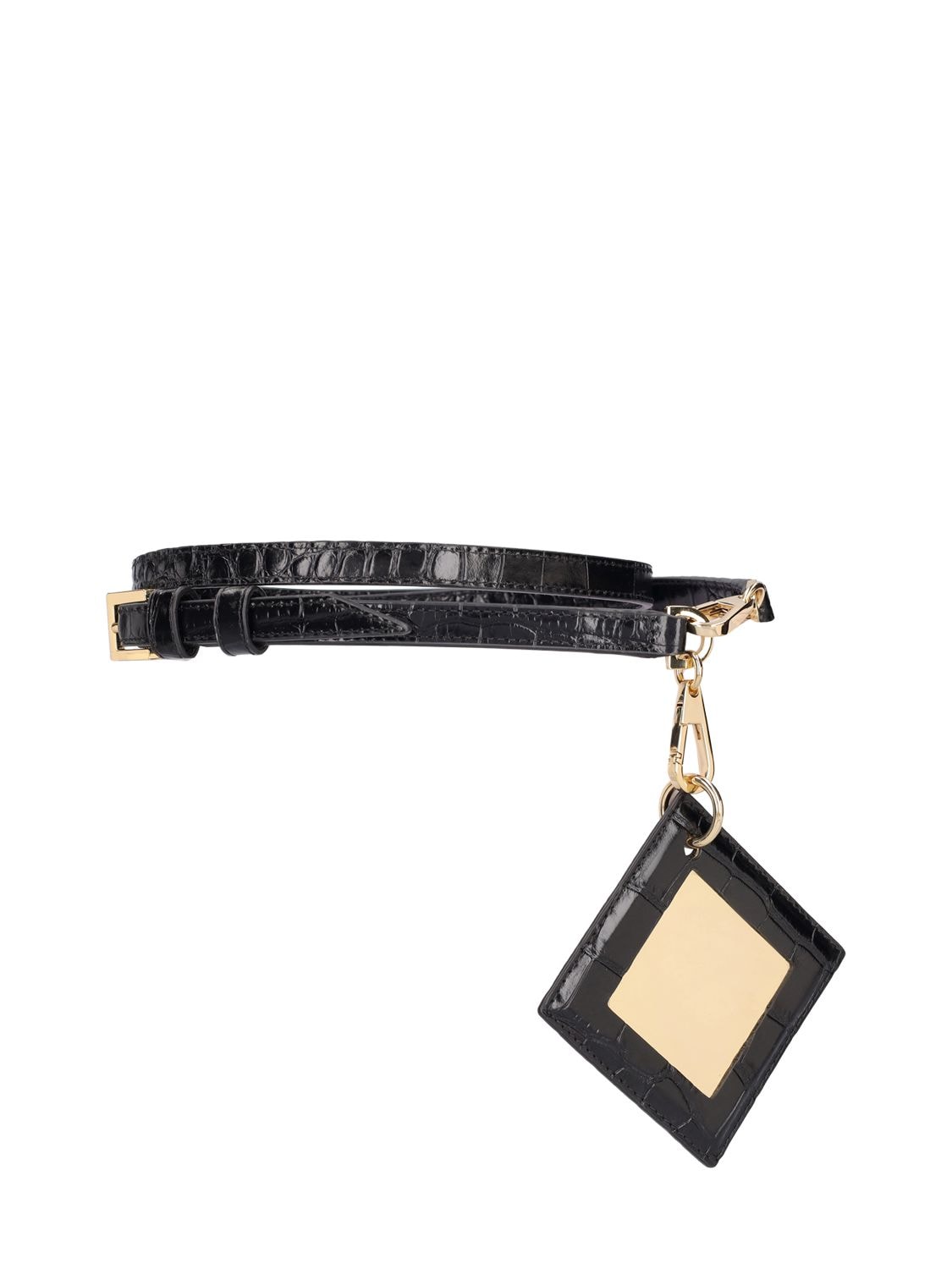 Tory Burch 1.3cm Croc Mirror Leather Belt In Black,gold