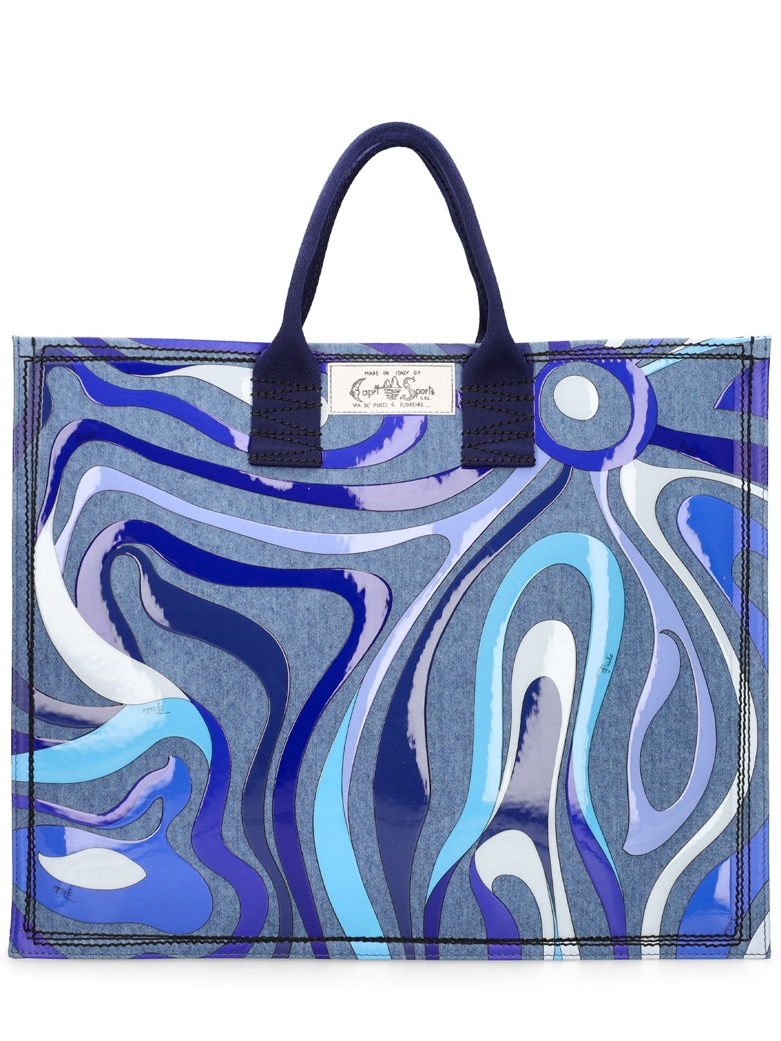 Pucci Printed Denim Tote Bag In Blue