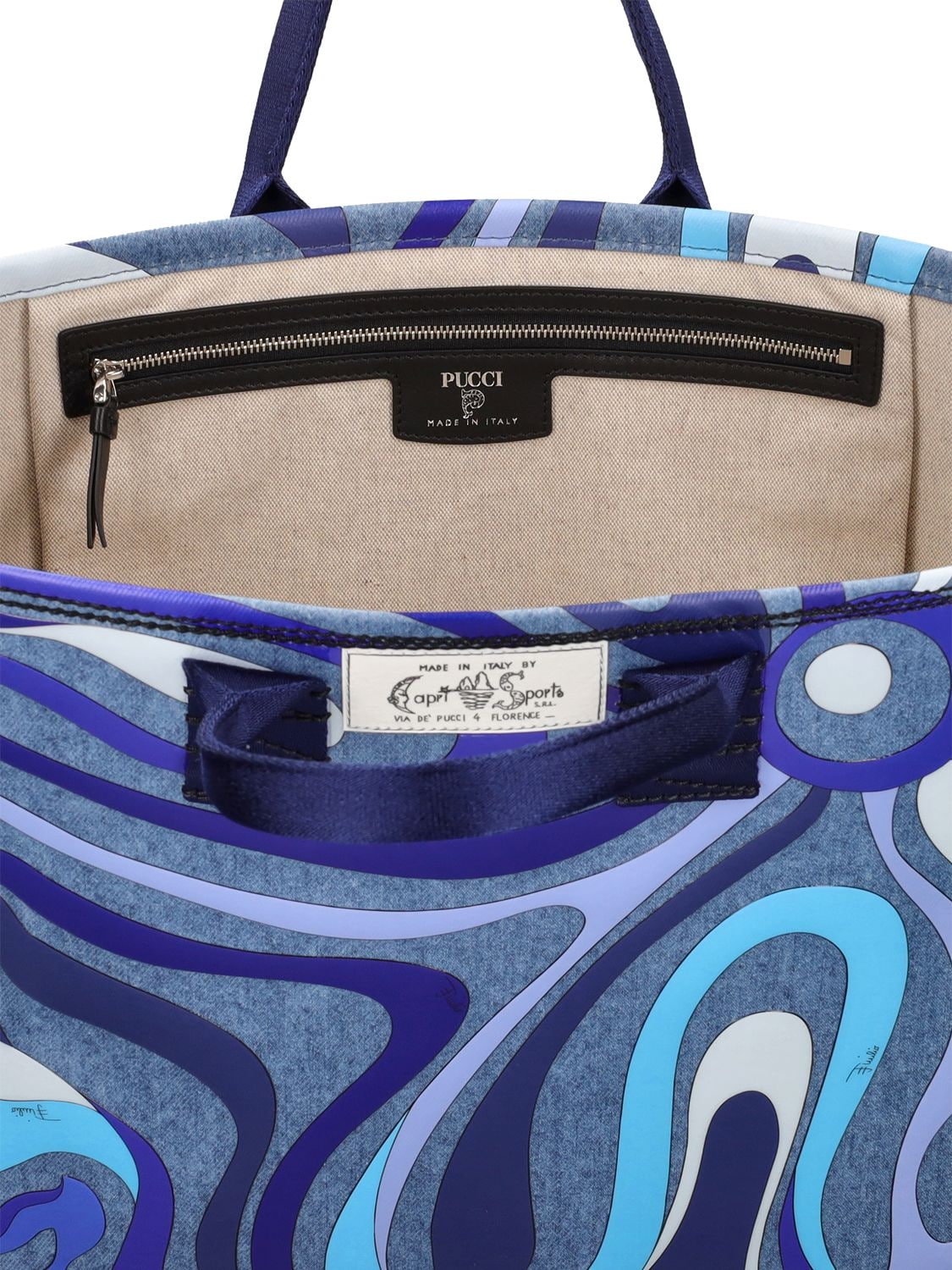 Shop Pucci Printed Denim Tote Bag In Blue