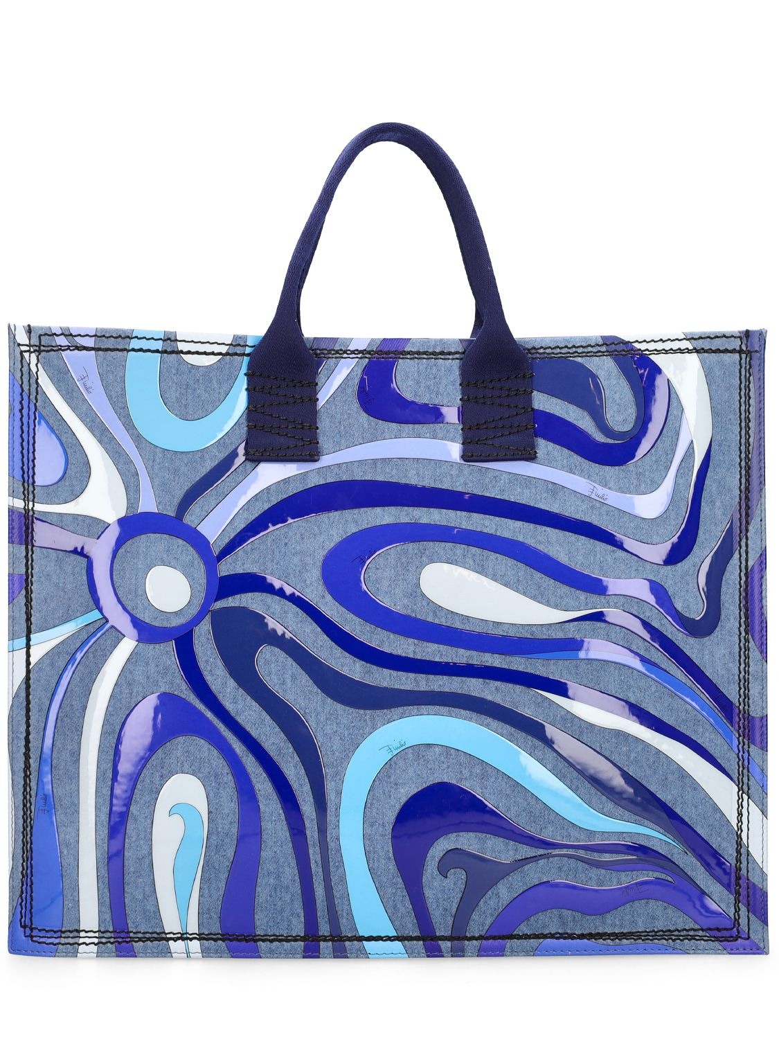 Shop Pucci Printed Denim Tote Bag In Blue