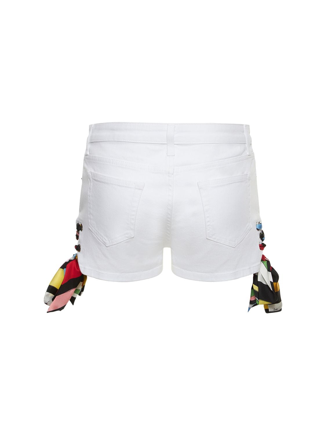 Shop Pucci Denim Mini Shorts W/foulard Laces In White