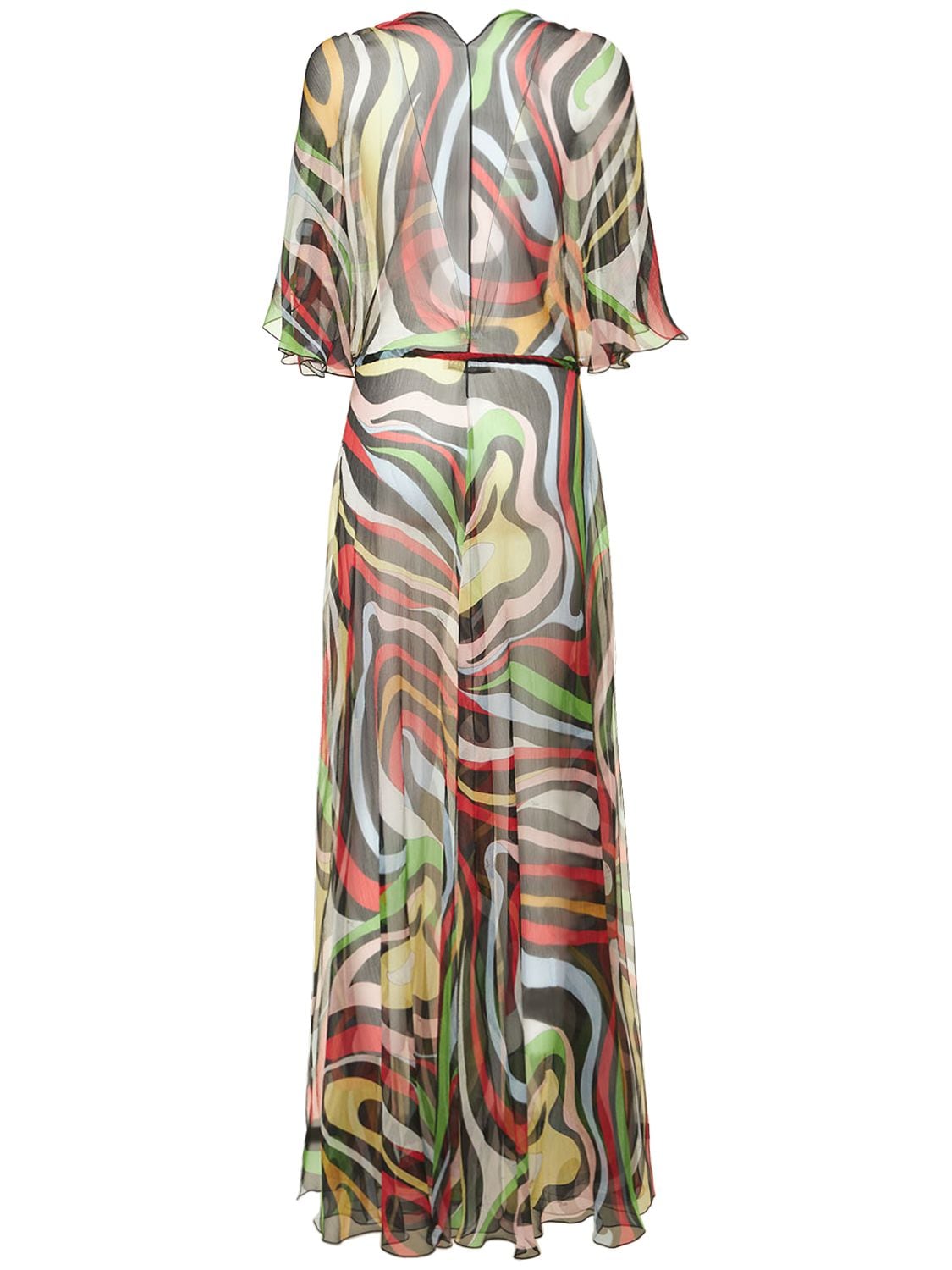 Shop Pucci Silk Chiffon Marmo Print Robe Dress In Multicolor