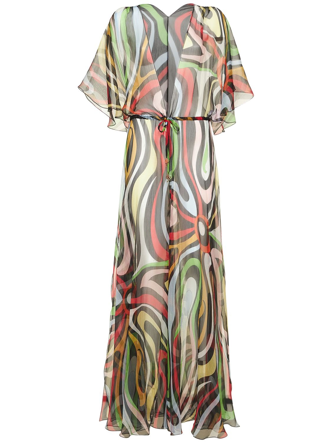 Pucci Silk Chiffon Marmo Print Robe Dress In Multicolor