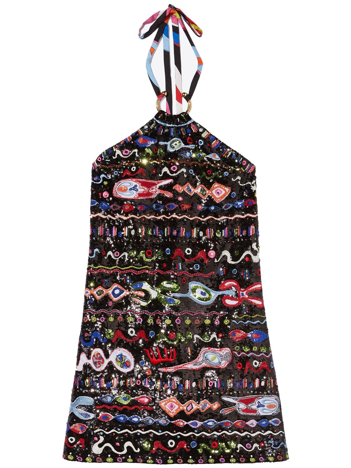 Shop Pucci Georgette Sequin Halter Neck Mini Dress In Multicolor