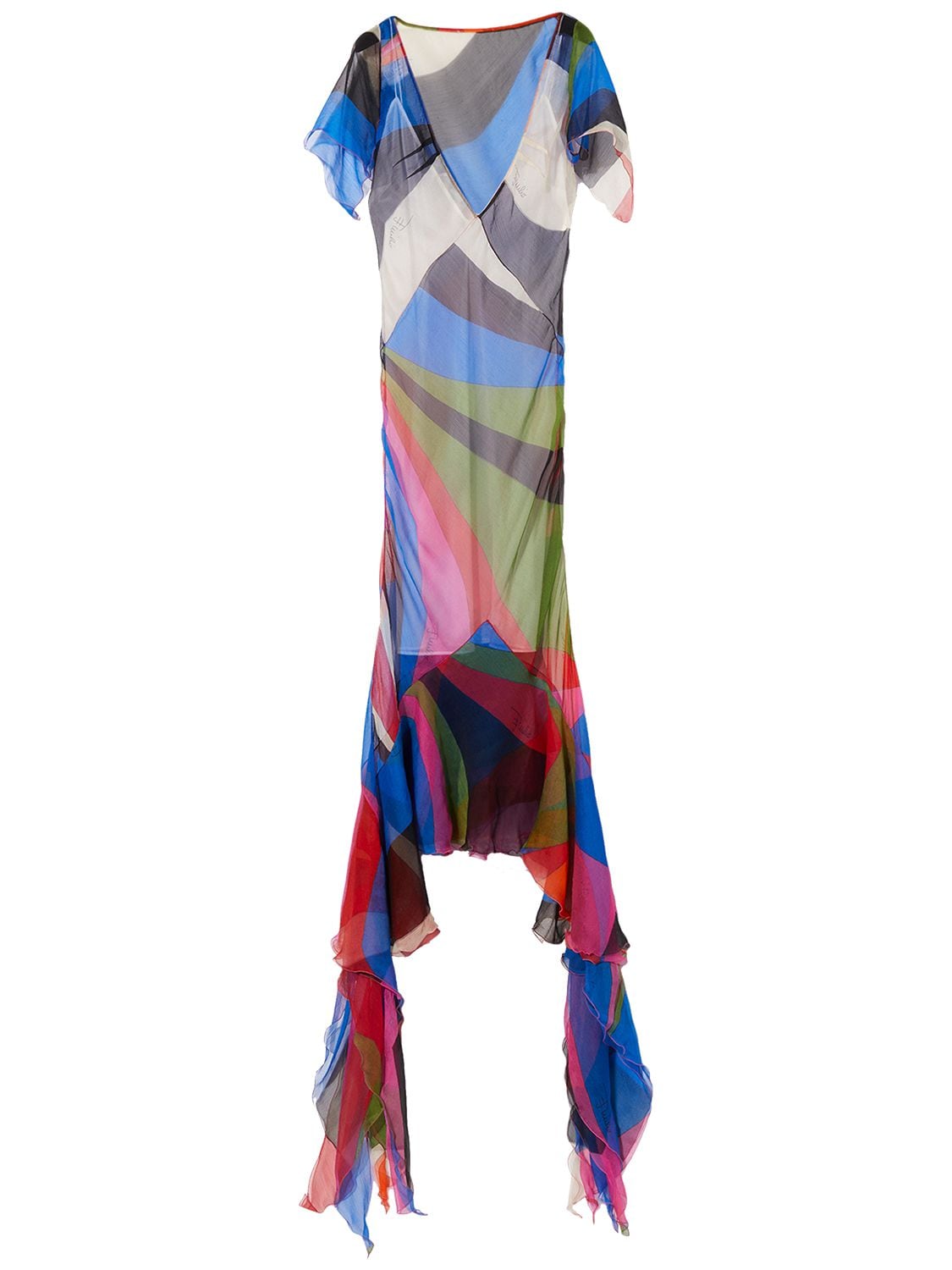 Image of Crepe Goccia Print Ruffle Midi Dress