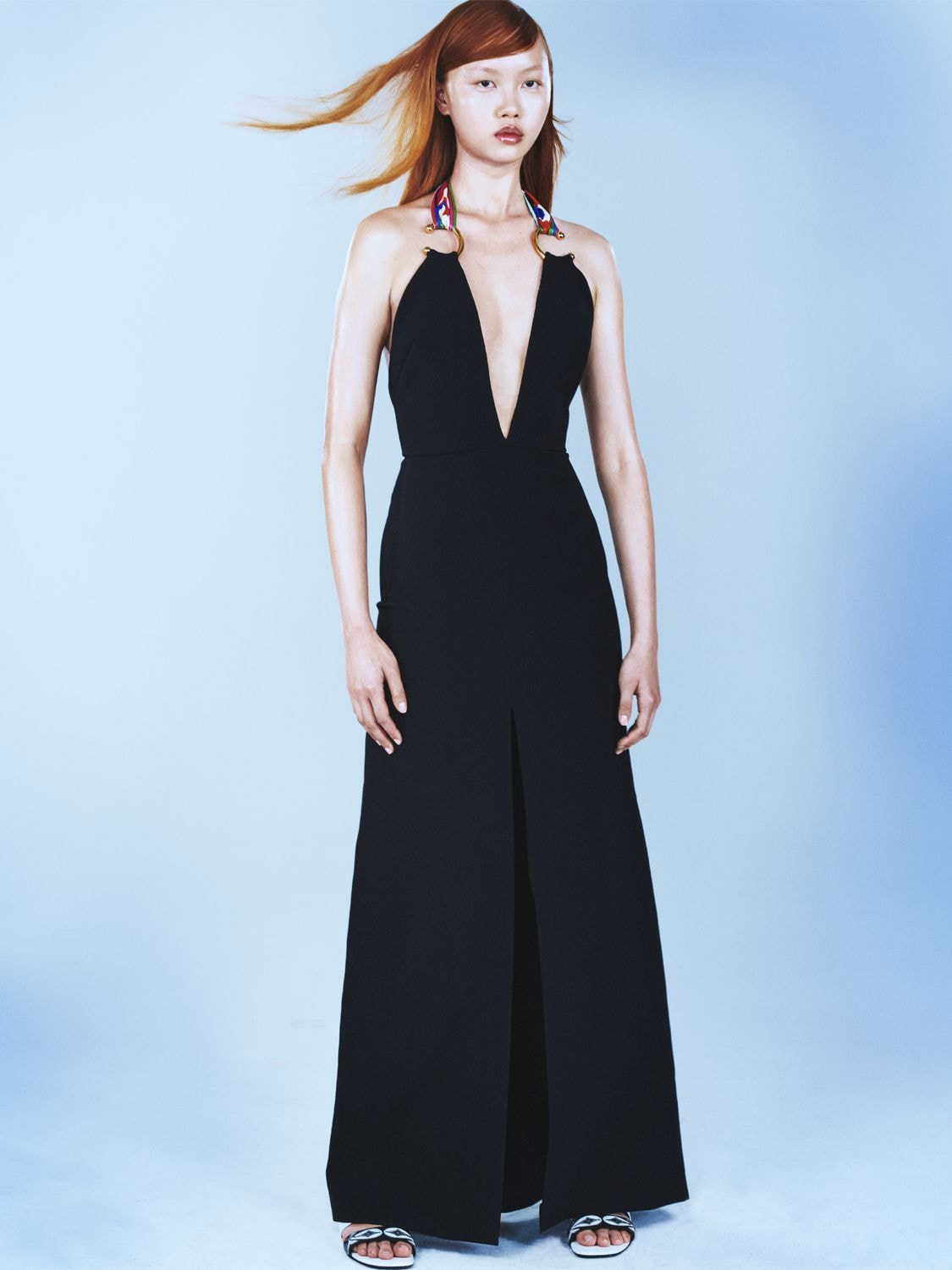 Shop Pucci Crepe V Neck Long Dress W/ Foulard Strap In Black