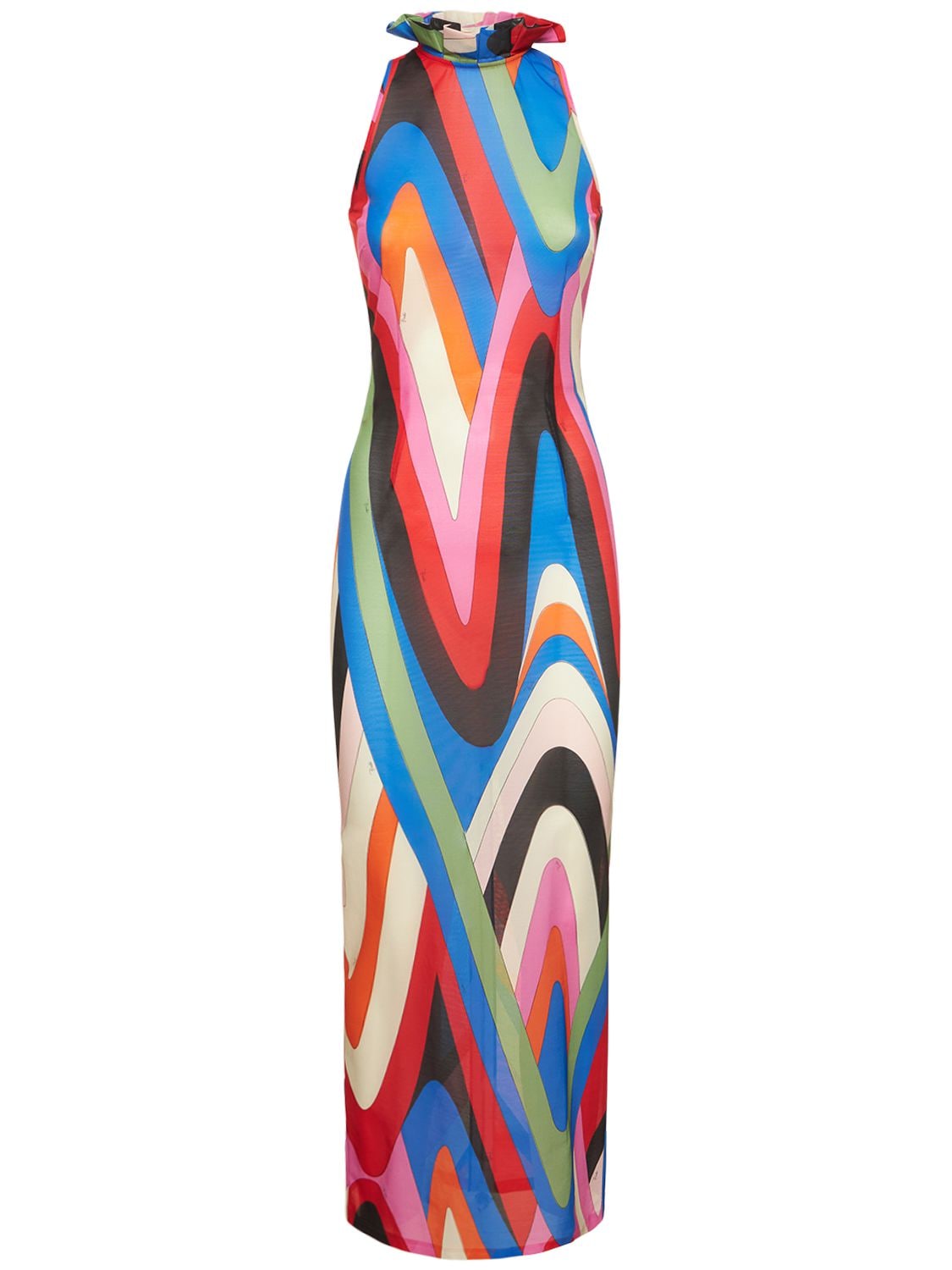 Pucci Mesh Moire Printed Long Dress In Multicolor