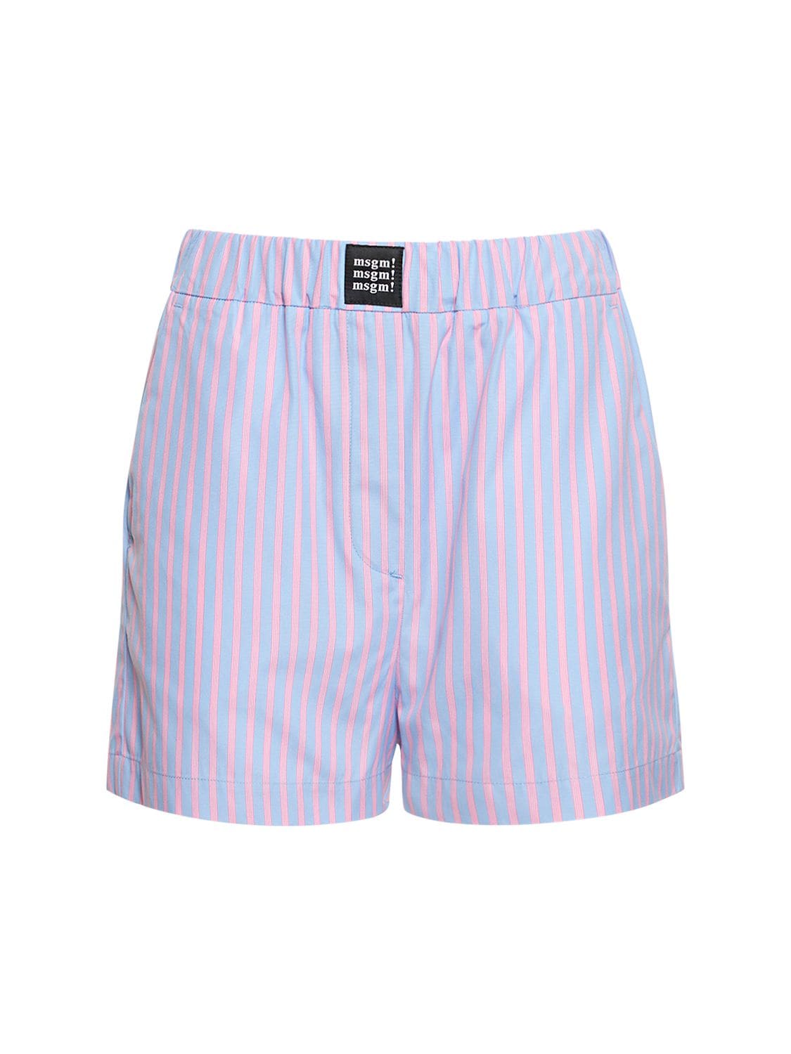 Msgm Logo-print Track Short In Malve In Blue,multi