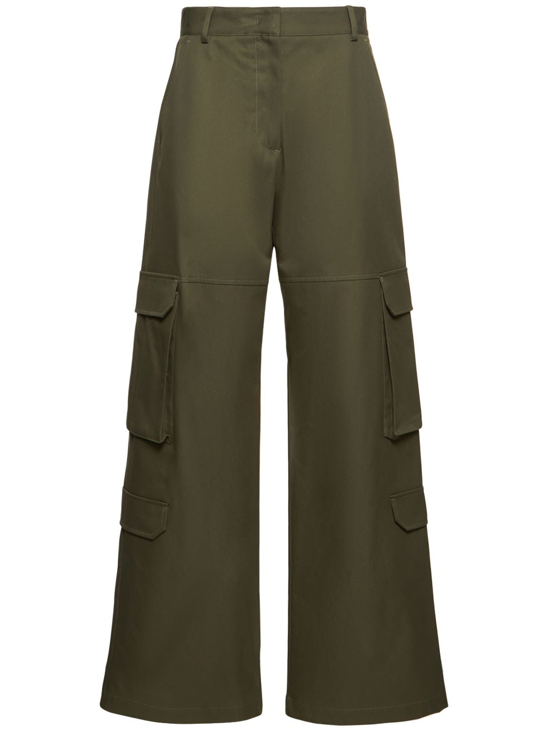 Msgm Cotton Pants W/ Pockets In Green