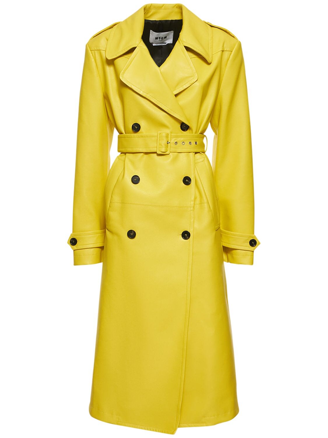 MSGM FAUX LEATHER LONG TRENCH COAT