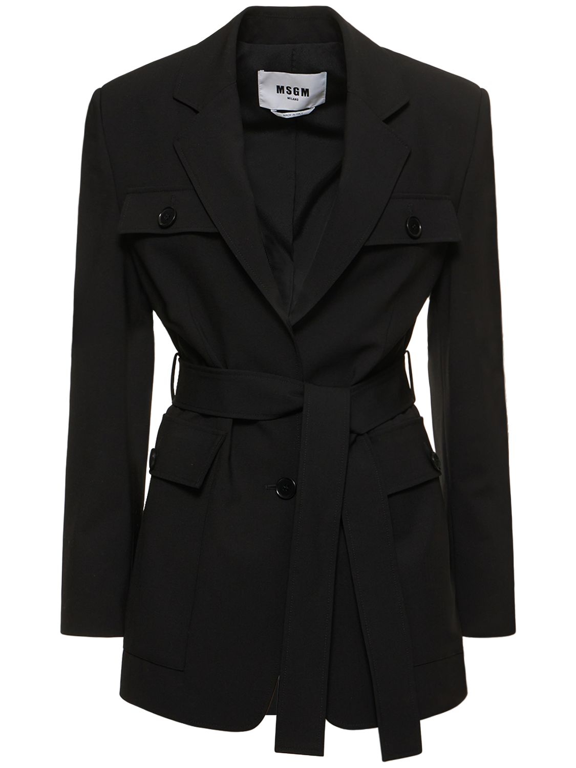 Msgm Stretch Wool Blazer Jacket In Black