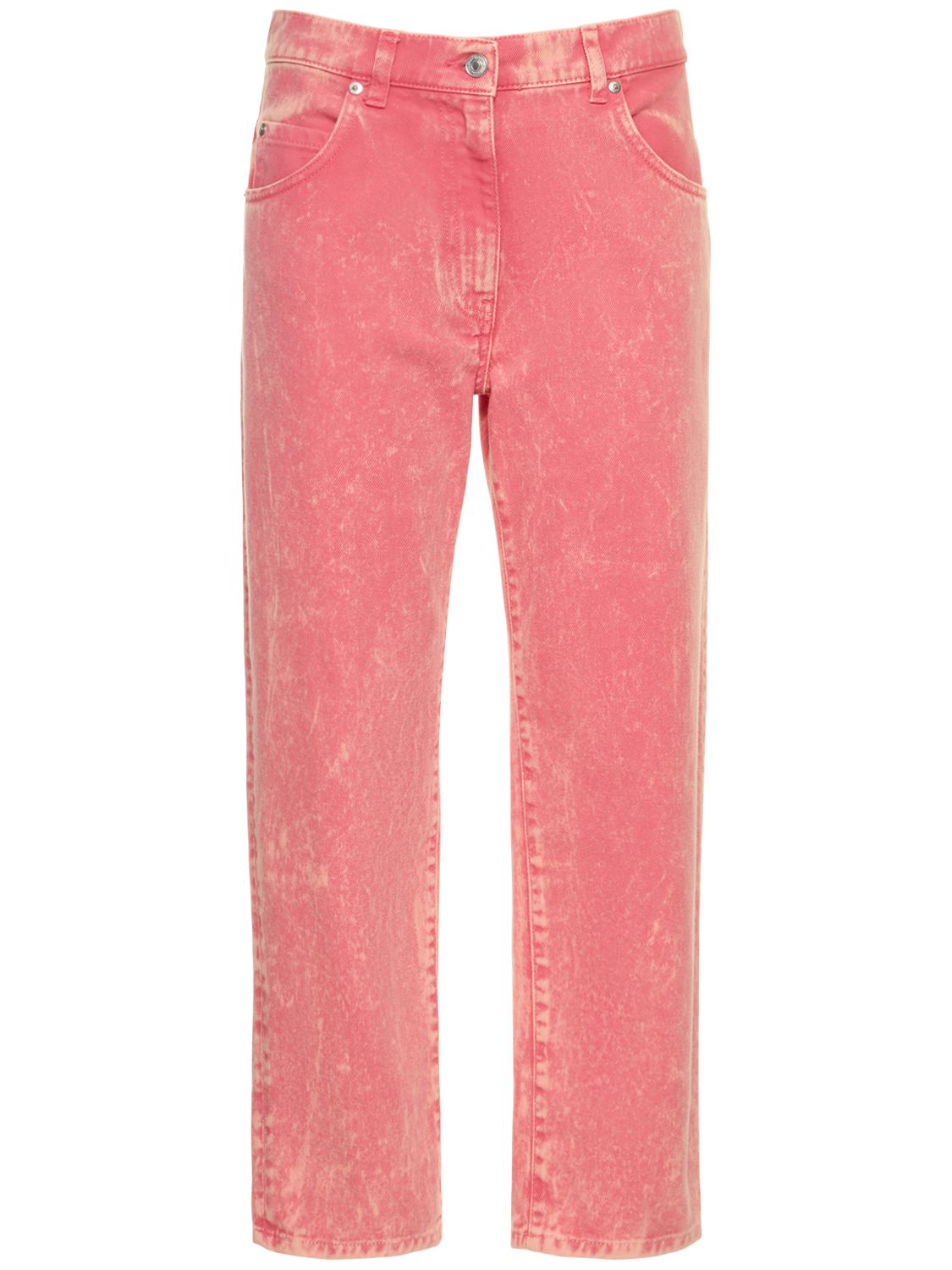 Msgm Cotton Denim Straight Cropped Jeans In Lilac
