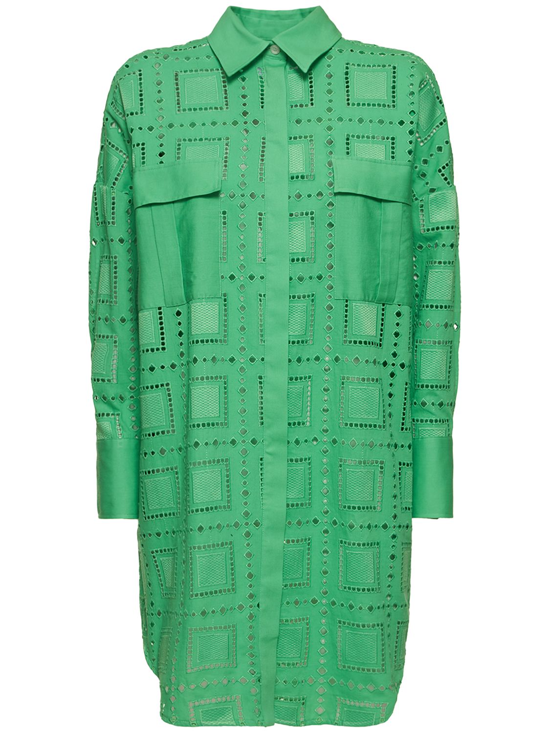Msgm Cotton Blend Midi Shirt Dress In Green | ModeSens