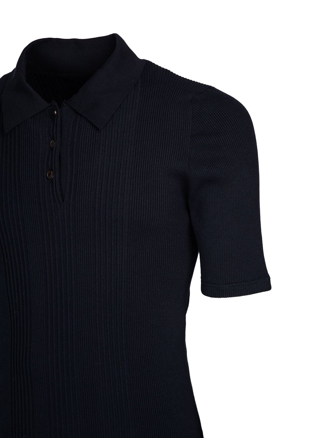 Shop Maison Margiela Cotton Ribbed Knit Polo In Blue