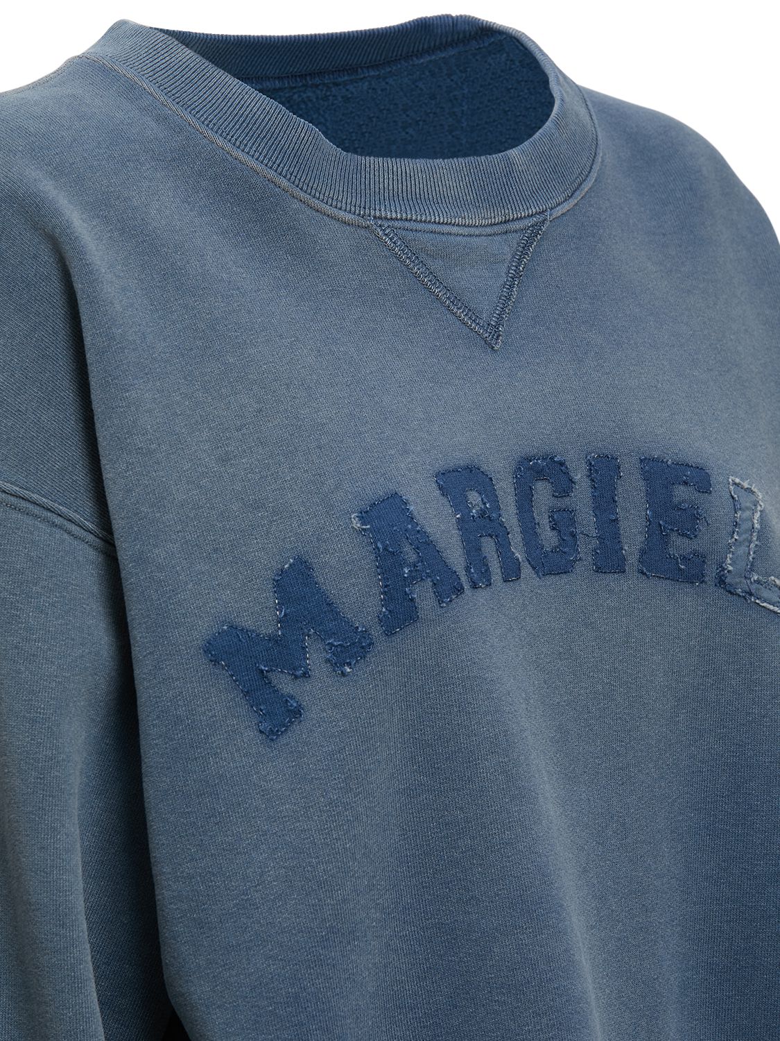 Shop Maison Margiela Logo Faded Cotton Sweatshirt In Blue