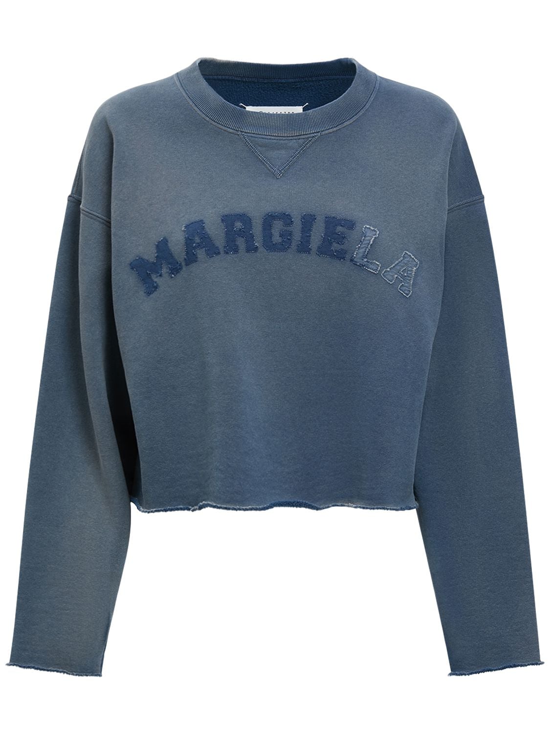 Shop Maison Margiela Logo Faded Cotton Sweatshirt In Blue