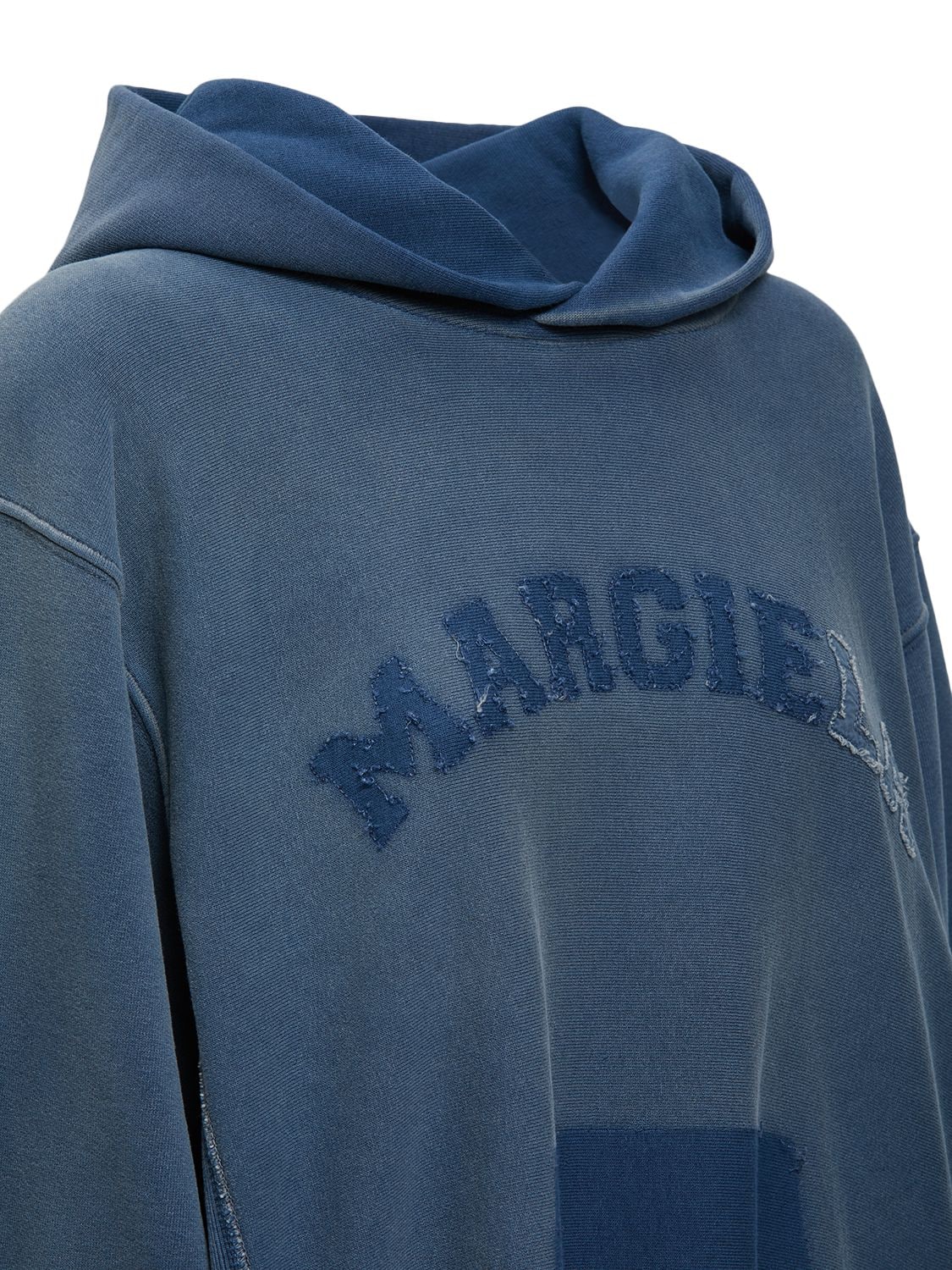 Shop Maison Margiela Faded Logo Cotton Jersey Hoodie In Blue