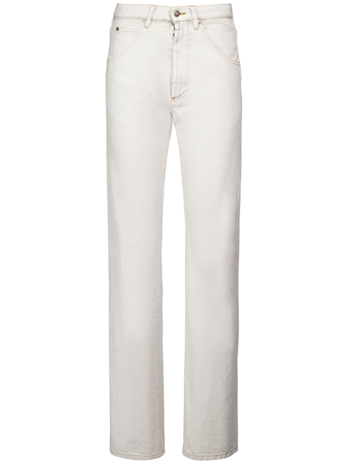 Maison Margiela Bleached Cotton Denim Wide Jeans In White
