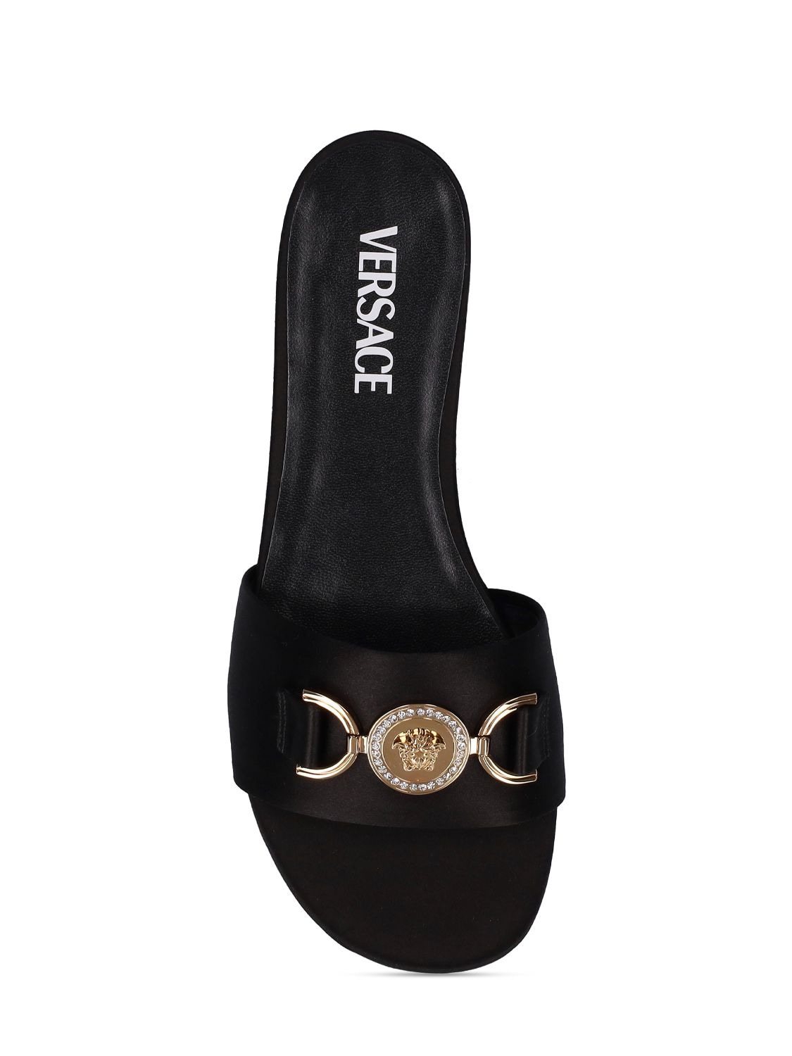 Shop Versace 10mm Satin Flat Sandals In Black