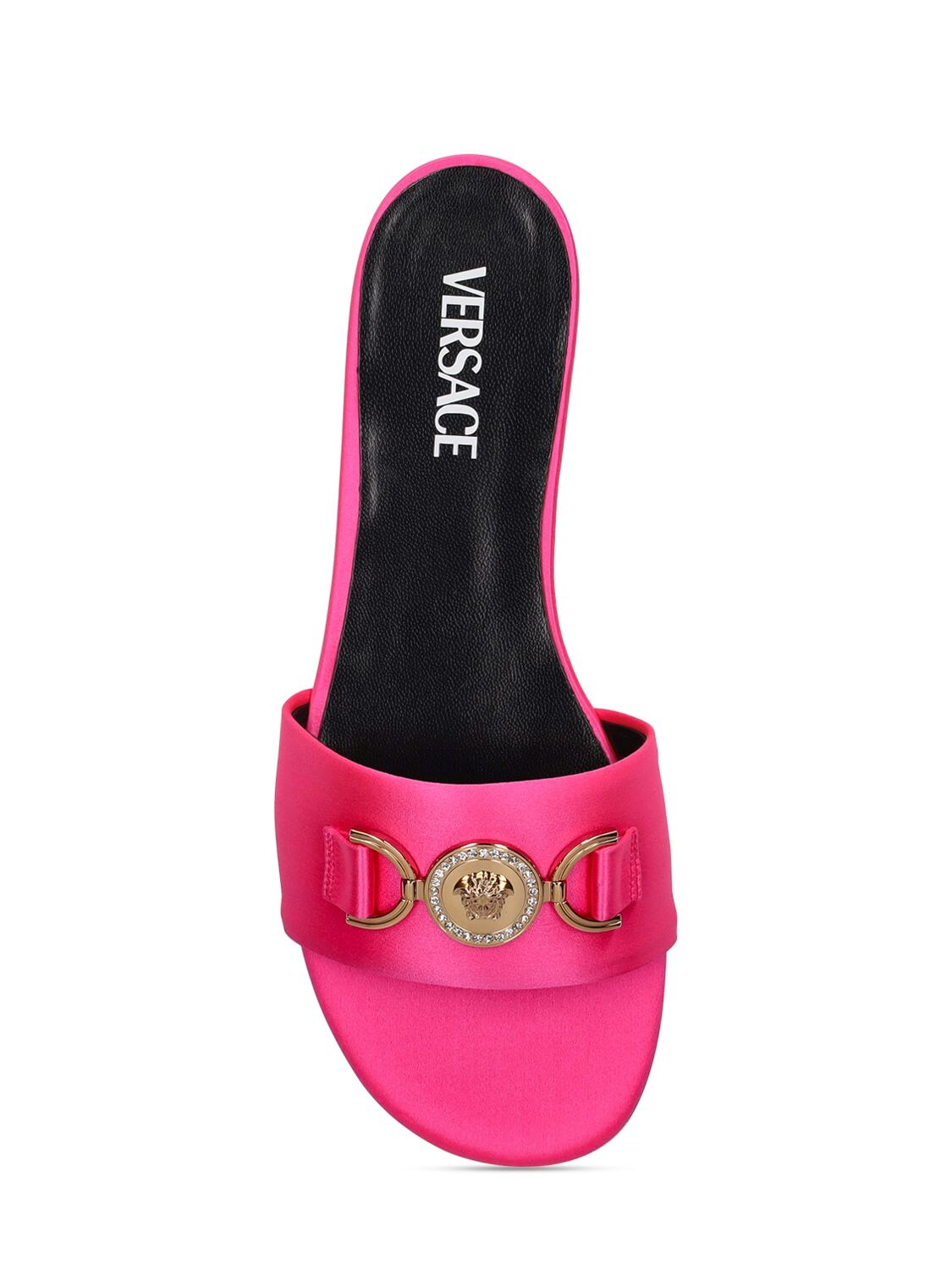 Shop Versace 10mm Satin Flat Sandals In Fuchsia