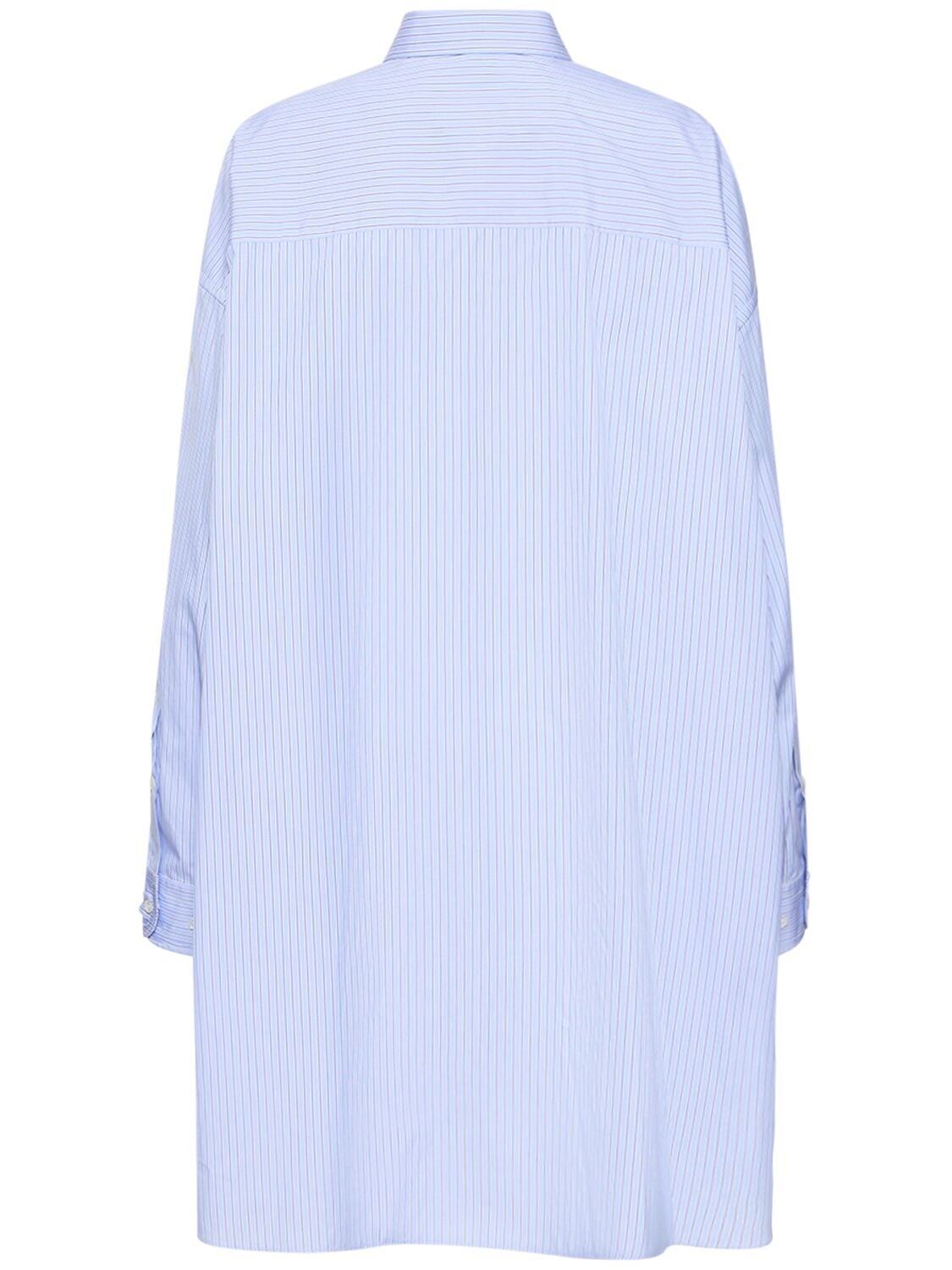 Shop Maison Margiela Striped Cotton Poplin Long Shirt In White,blue