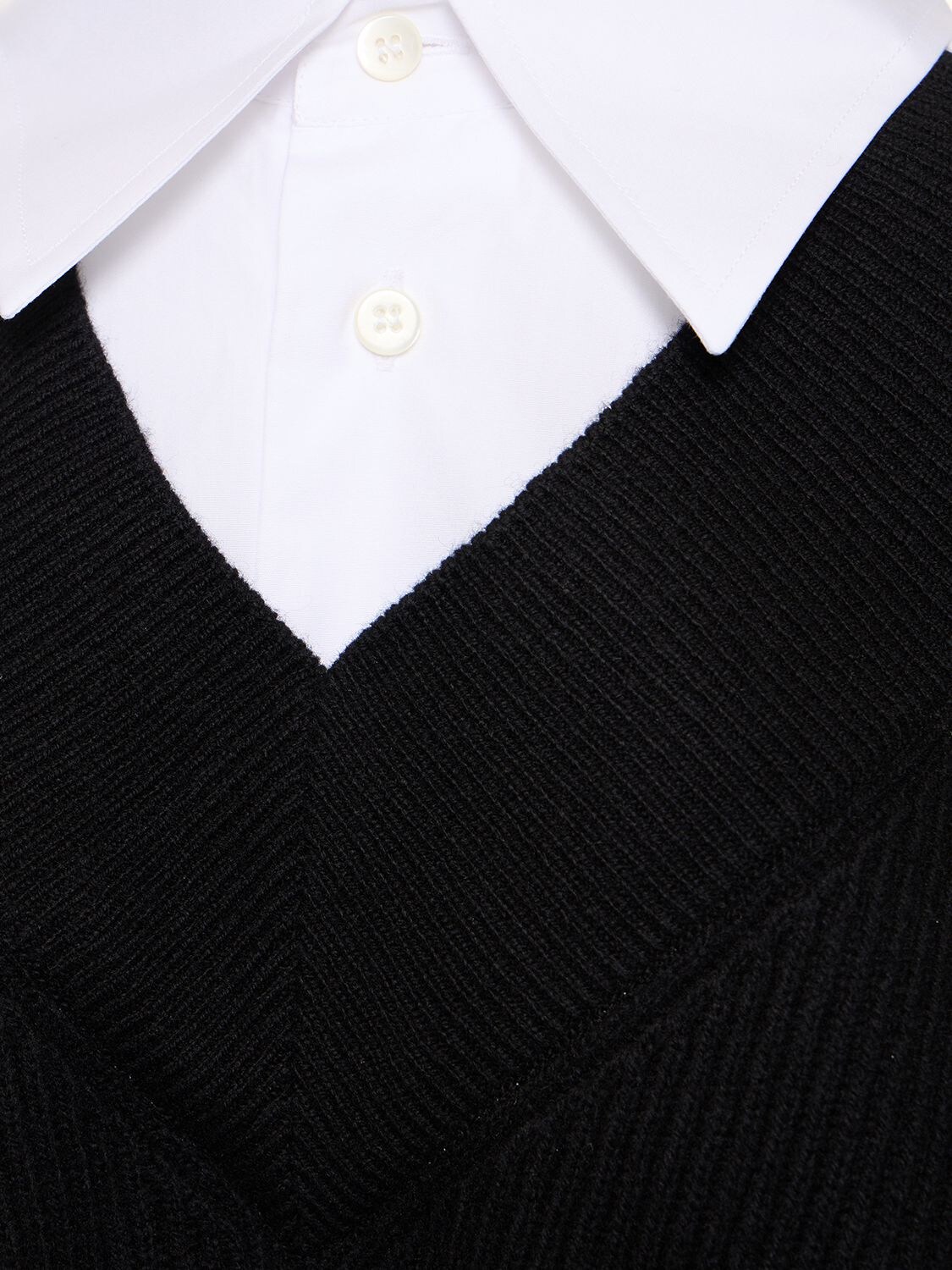 Shop Maison Margiela Cotton Poplin & Knit Mini Shirt Dress In White,black