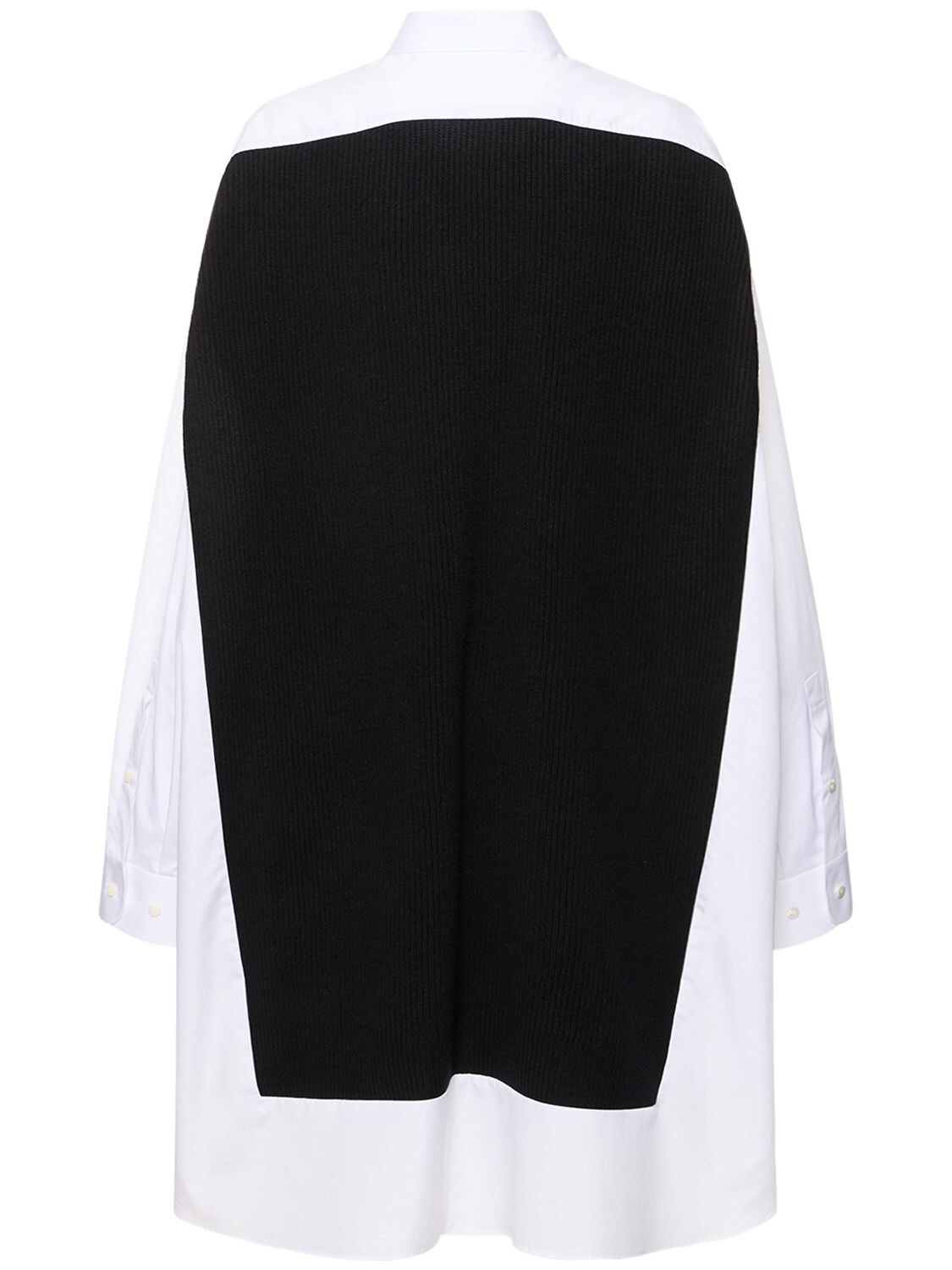 Shop Maison Margiela Cotton Poplin & Knit Mini Shirt Dress In White,black
