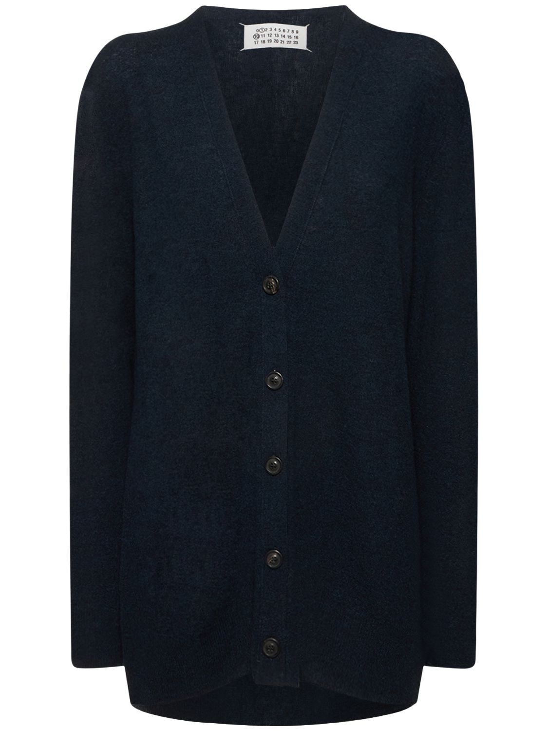 Shop Maison Margiela Wool Knit Oversize Cardigan In Navy