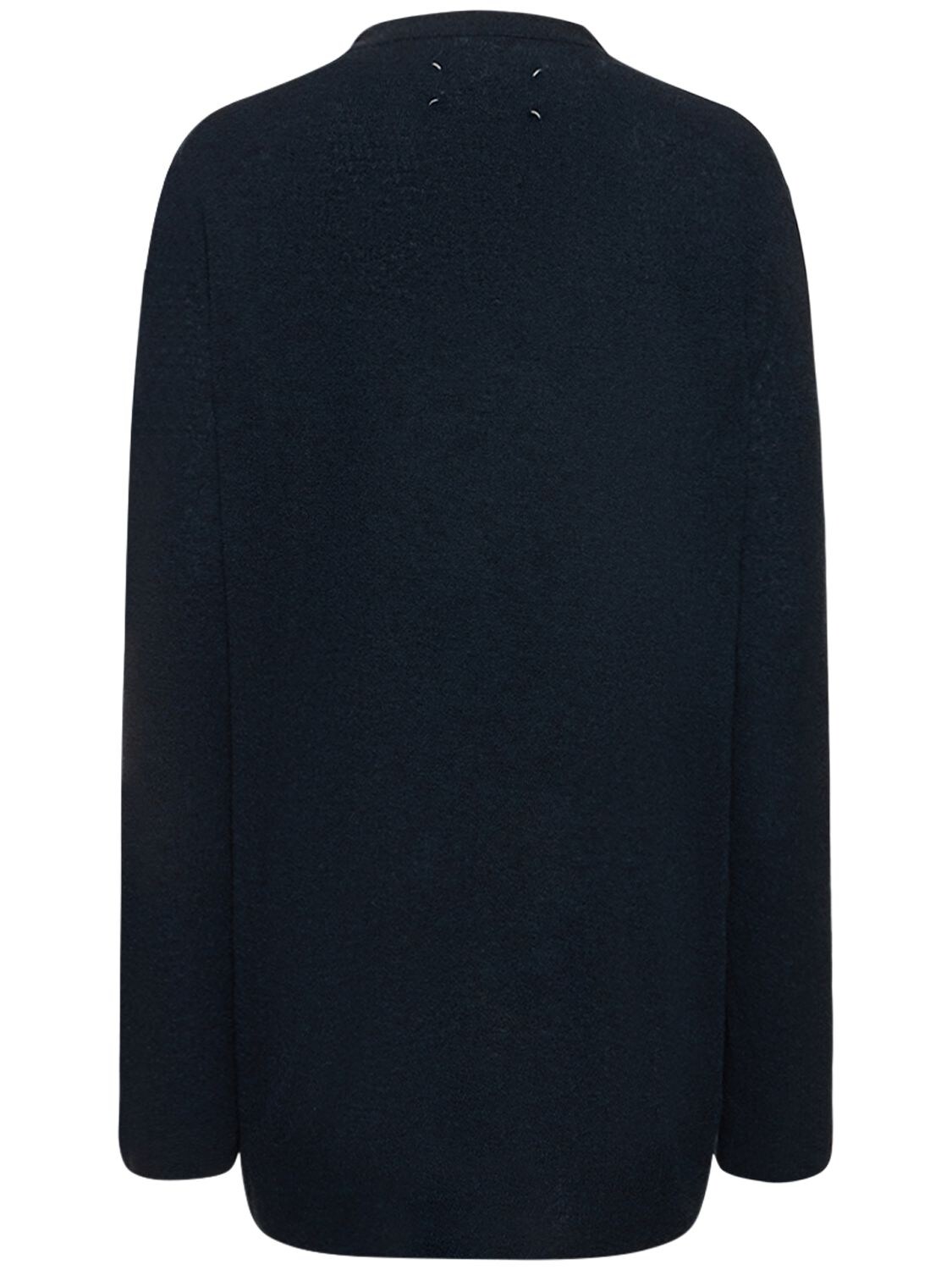 Shop Maison Margiela Wool Knit Oversize Cardigan In Navy