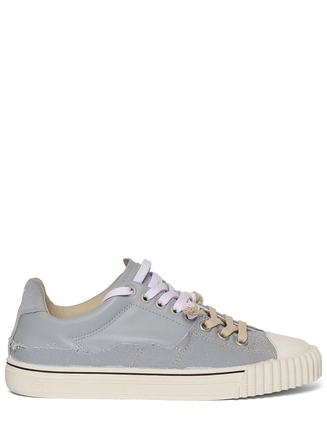 Maison Margiela Evolution Distressed Canvas And Leather Trainers In Light Blue