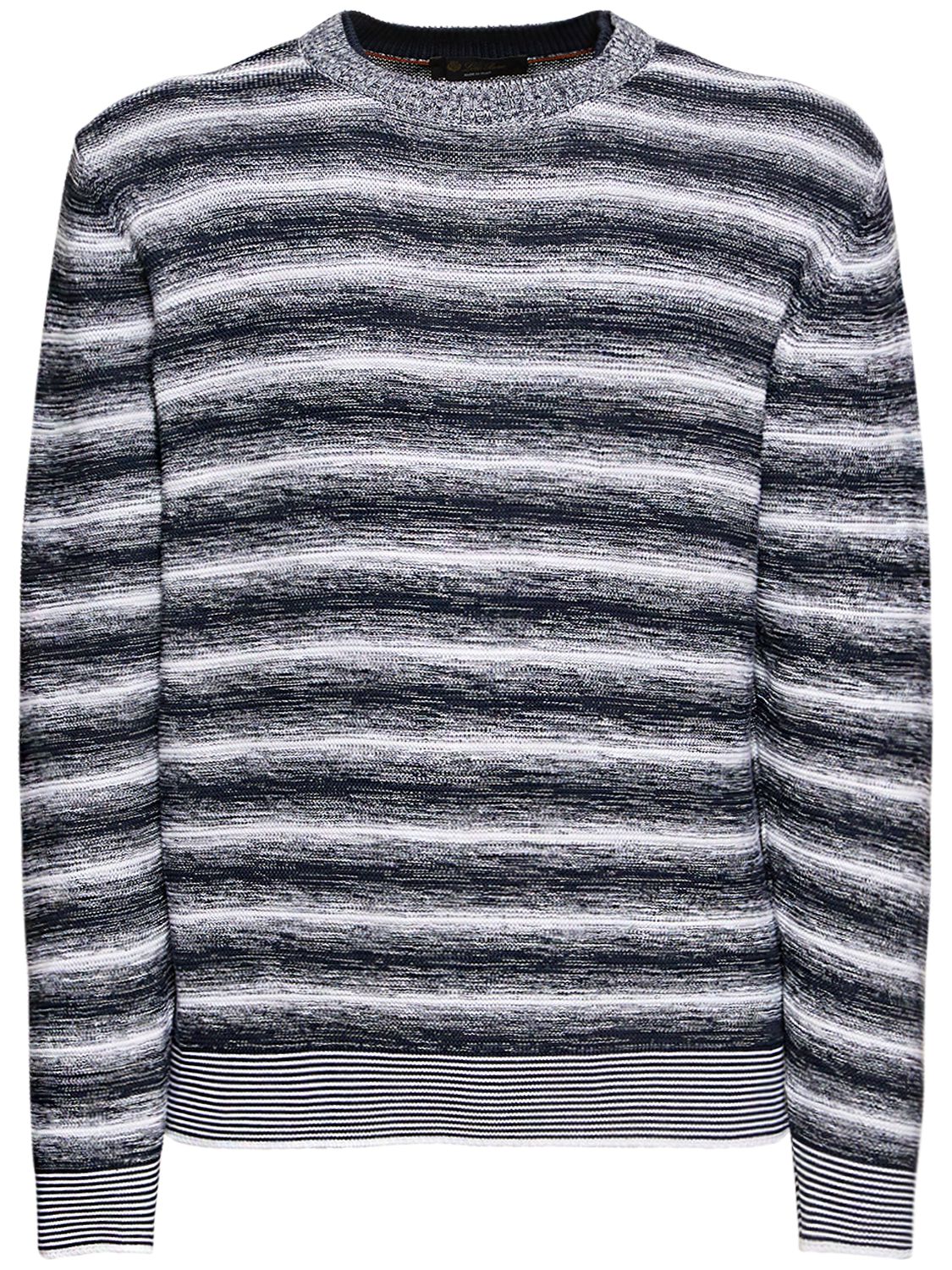 Loro Piana Slim-fit Space-dyed Cotton And Silk-blend Sweater In White,dark Sea