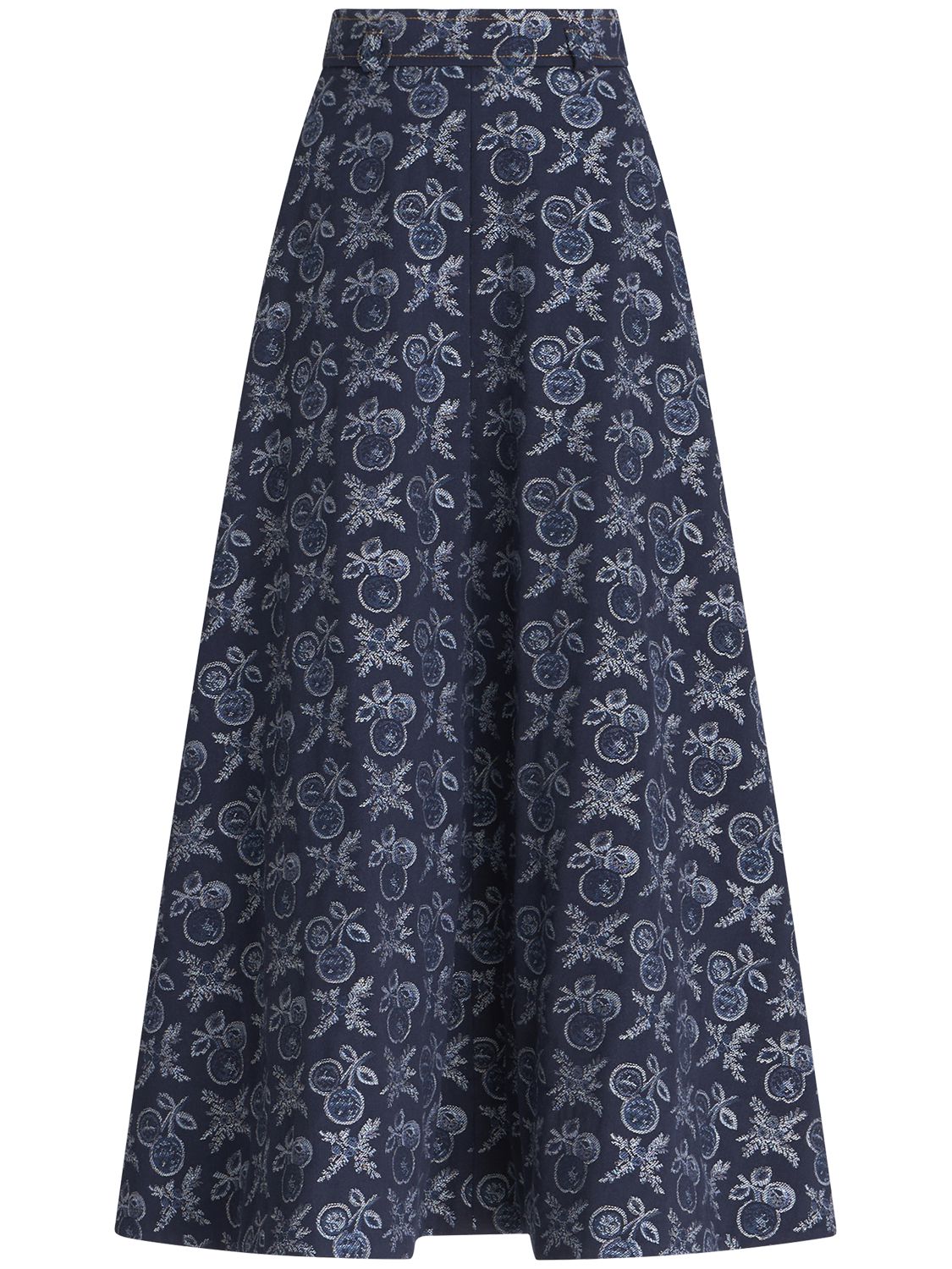 Shop Etro Embroidered Denim Midi Skirt In Blue