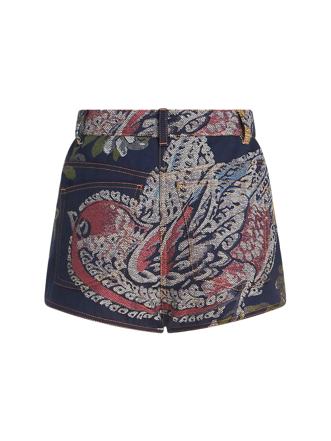 Shop Etro Embroidered Denim Mini Shorts In Blue