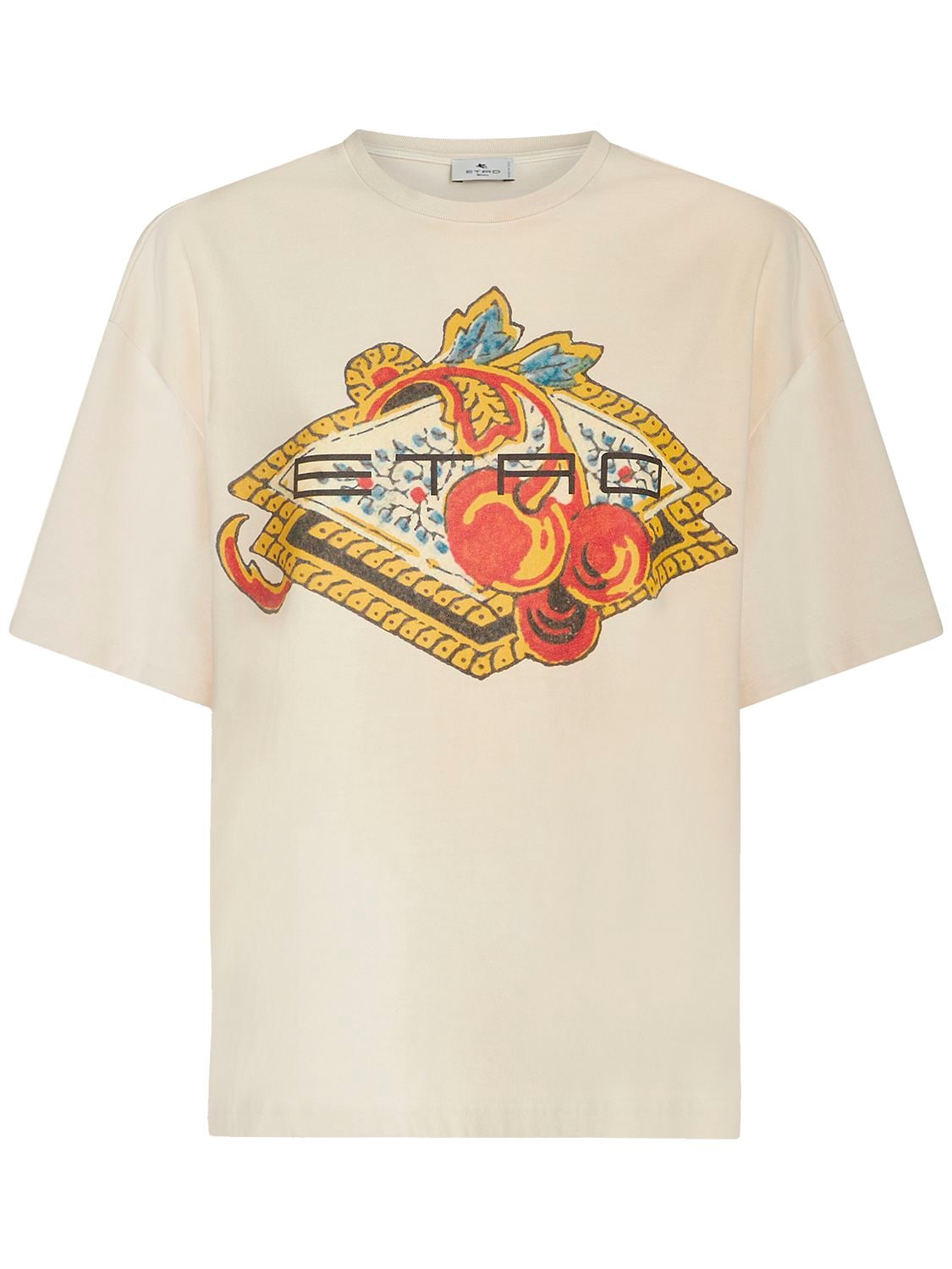 Shop Etro Printed Cotton Jersey Over T-shirt In White