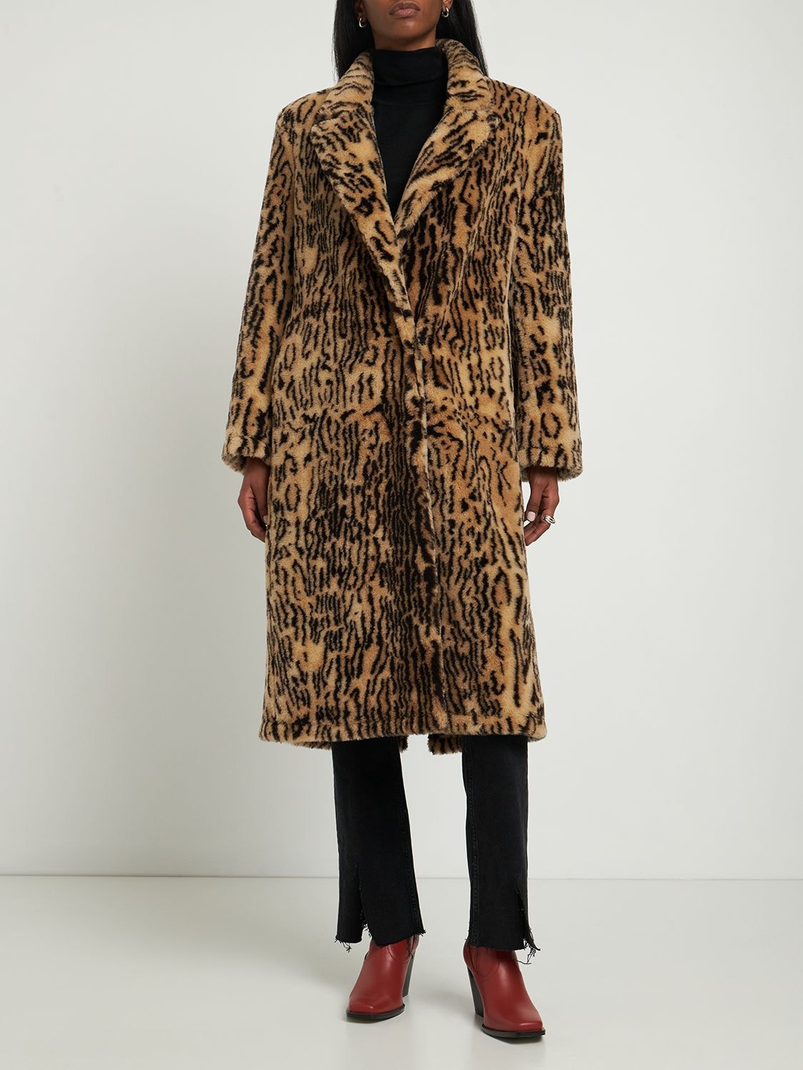 Stella McCartney Leopard Print Faux Fur Midi Coat