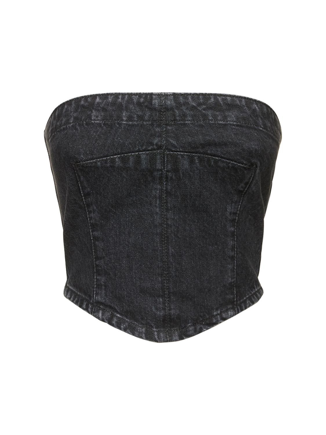 Stella Mccartney Washed Denim Cropped Bustier Top In Black