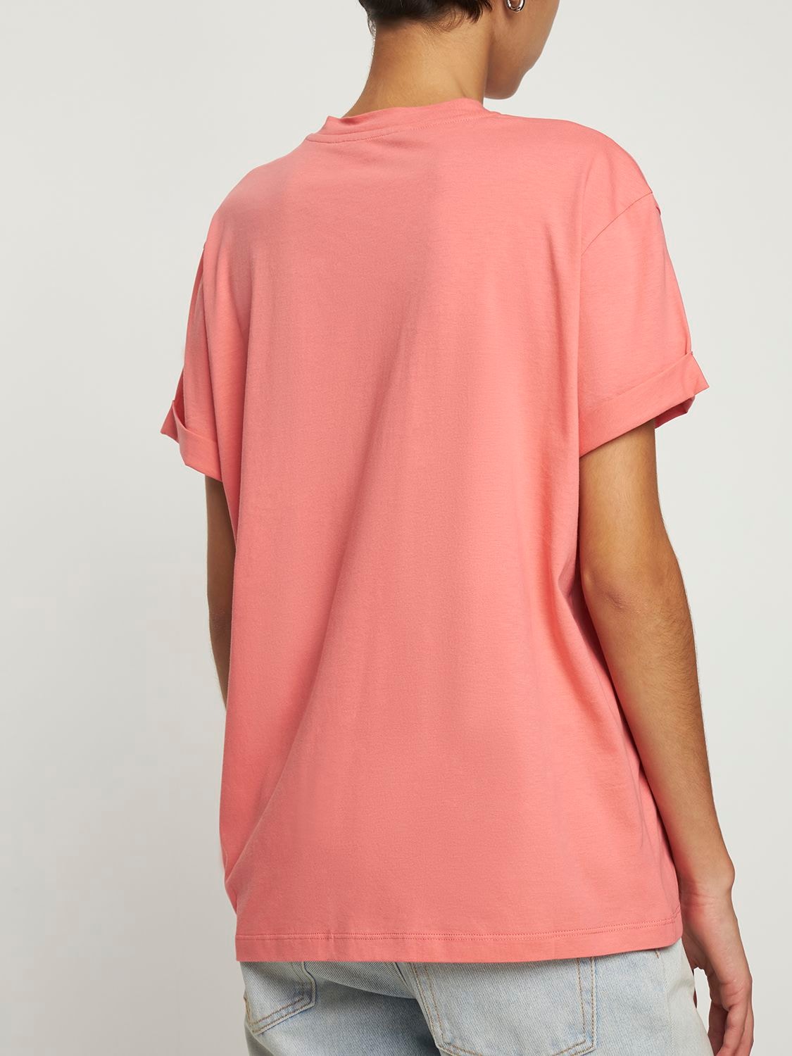 Stella Mccartney Mini Star Embroidery Jersey T-shirt In Pink