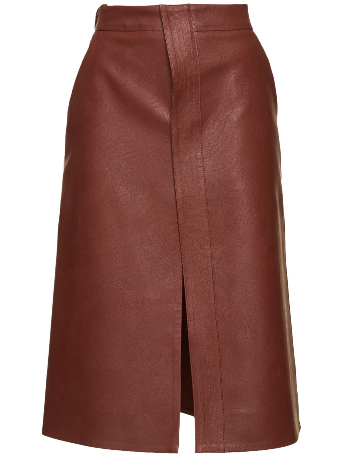 Faux Leather Slit Midi Skirt – WOMEN > CLOTHING > SKIRTS