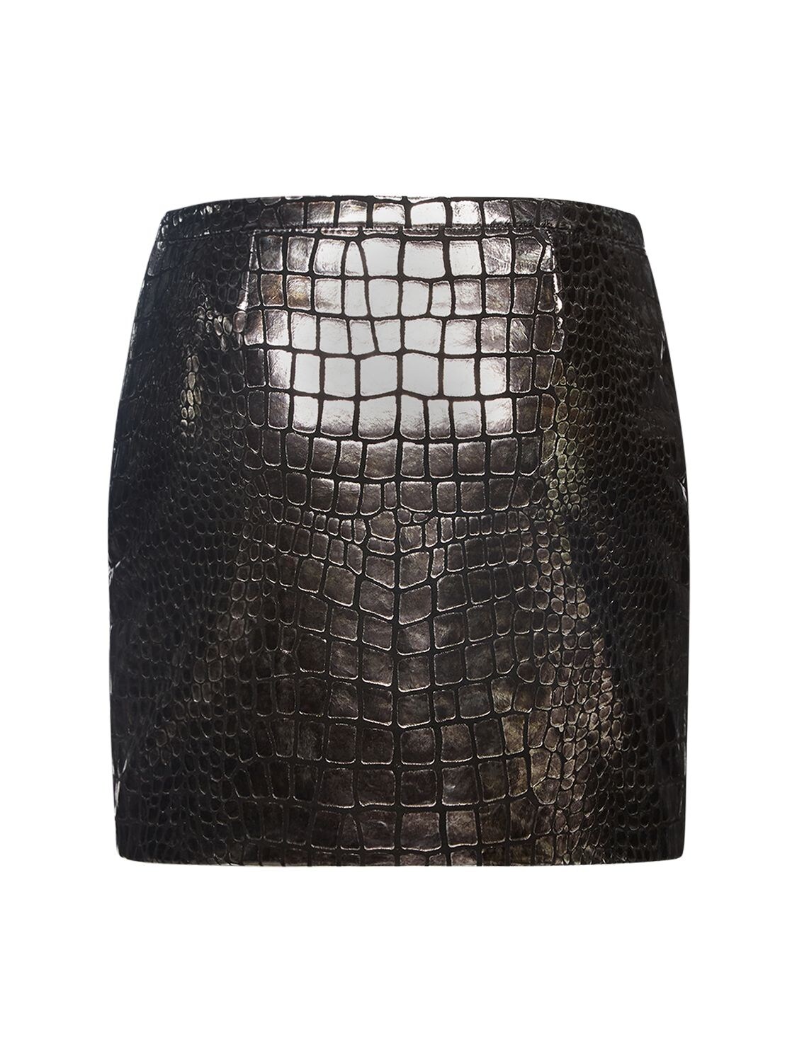 Shop Tom Ford Croc Embossed Laminated Leather Skirt In Silver,black